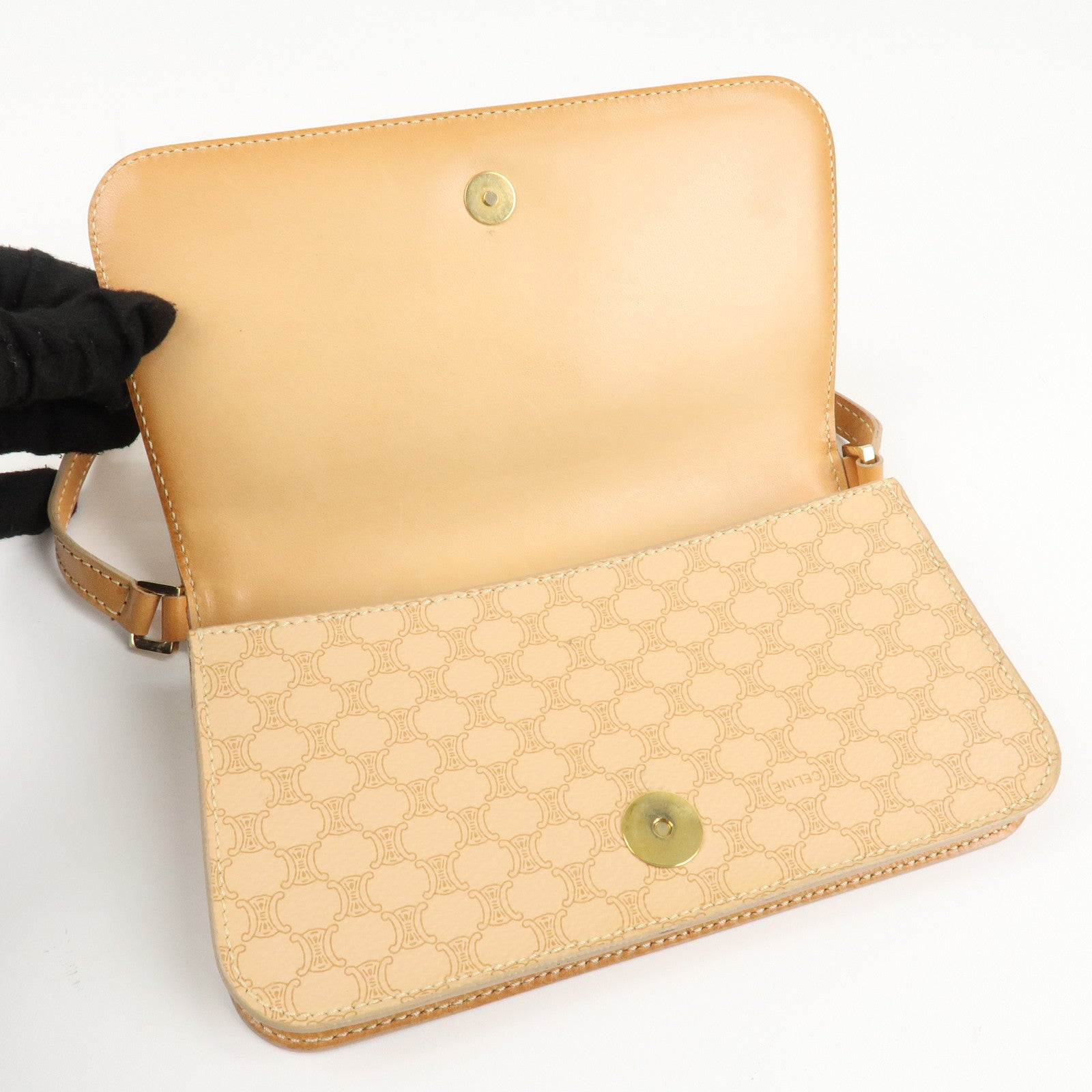 CELINE Macadam PVC Leather Shoulder Bag Hand Bag Beige Used