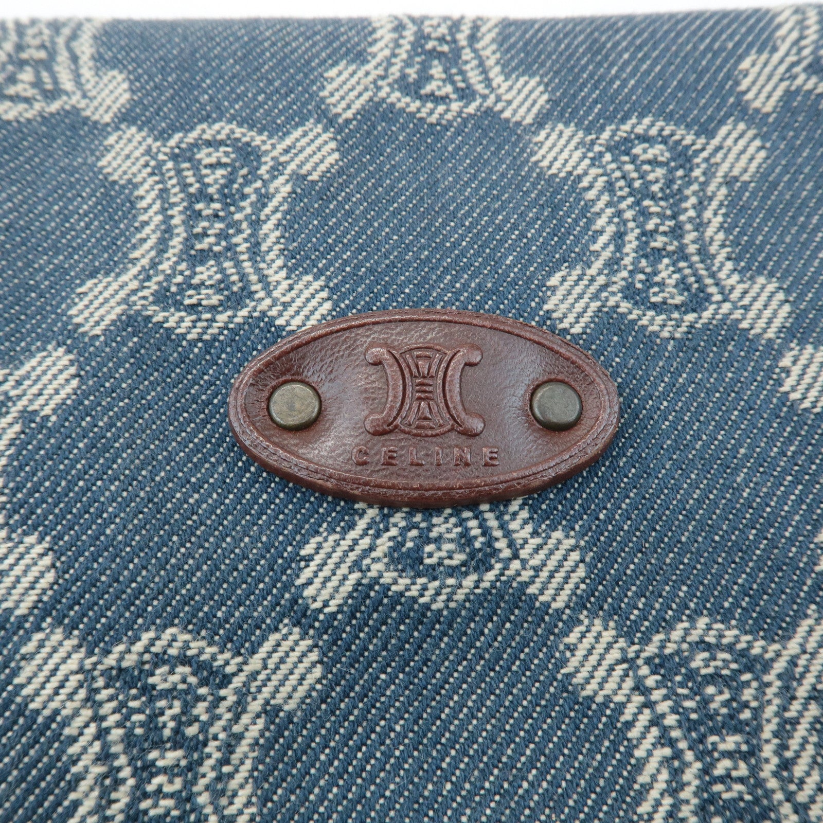 CELINE Macadam Denim Leather Shoulder Bag Blue Brown Used