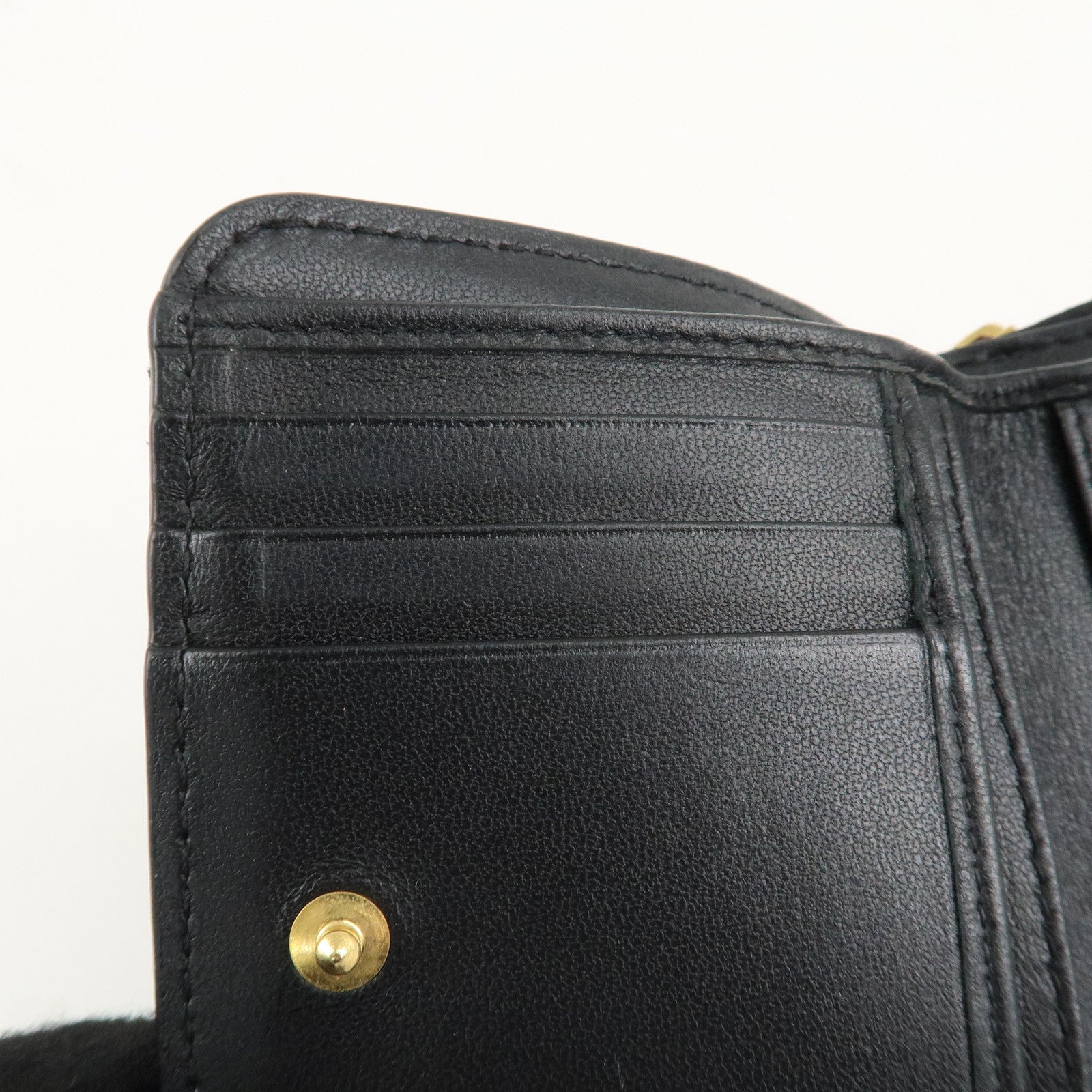 Christian Dior Cannage Leather Bi-fold Wallet Black Gold HDW Used