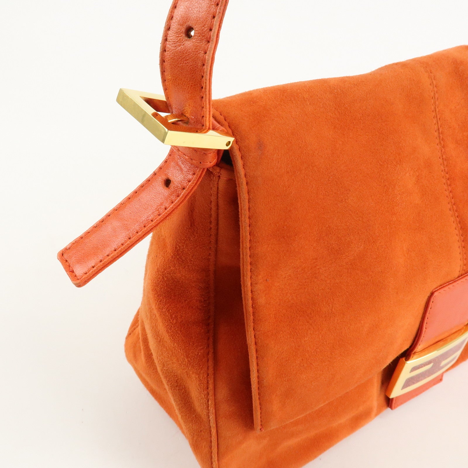 FENDI Mamma Baguette Suede Leather Shoulder Bag Orange 26325 Used