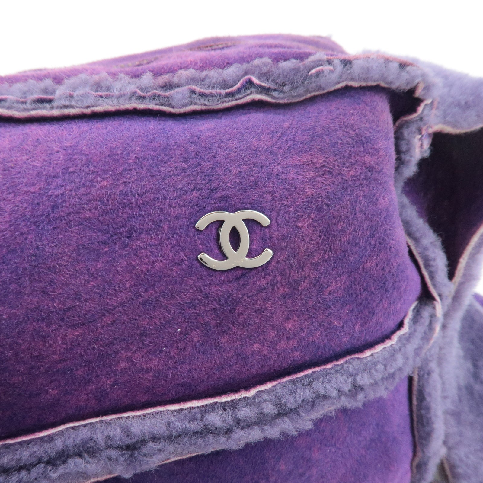 CHANEL COCO Mark Chocolate Bar Suede Mouton Shoulder Bag Purple Used