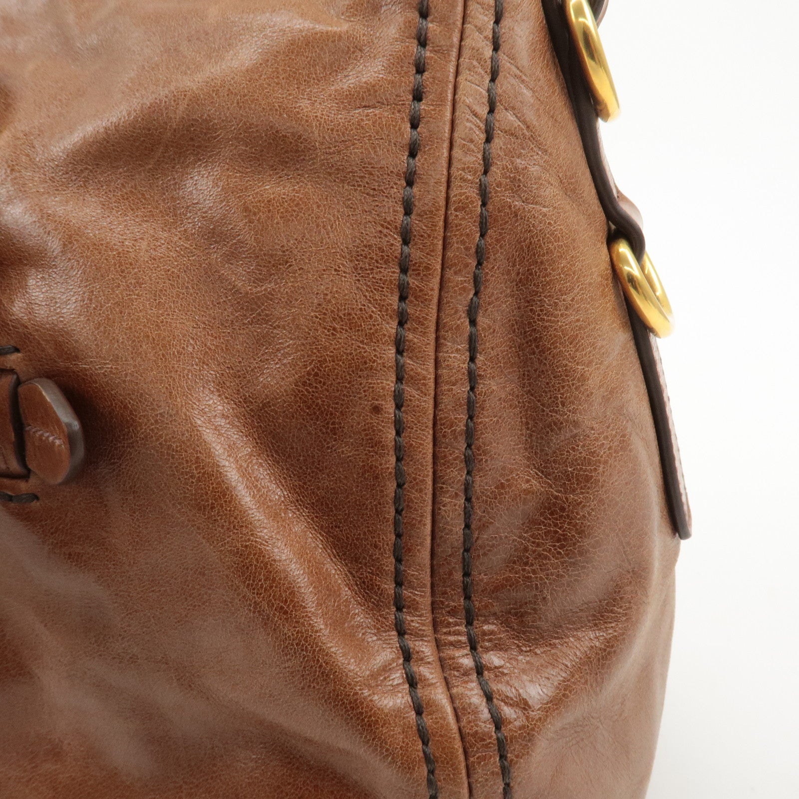 PRADA Logo Leather 2way Hand Bag Shoulder Bag Brown BL0727 Used