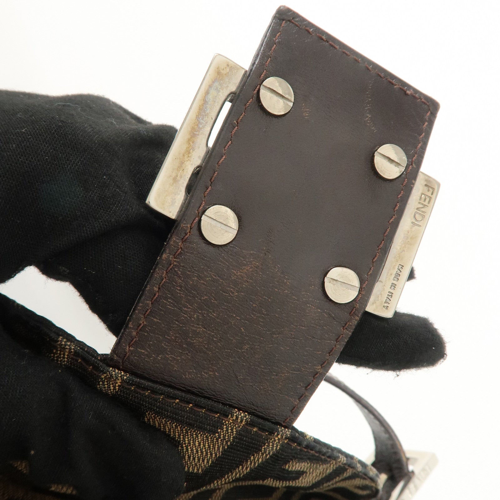 FENDI Zucca Canvas Leather Shoulder Bag Hand Bag 26423Used F/S Used