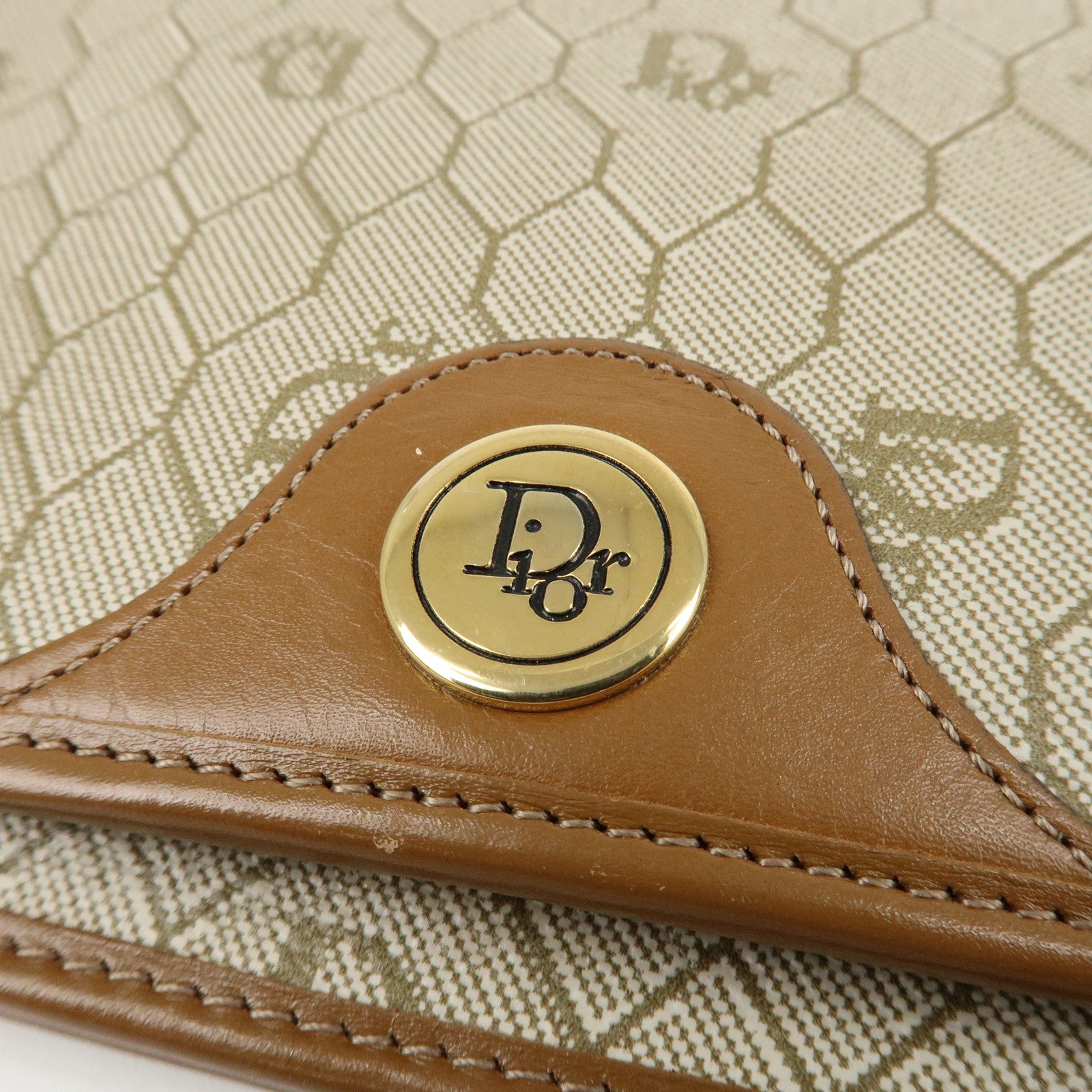 Christian Dior Honeycomb PVC Leather Chain Shoulder Bag Ivory Used