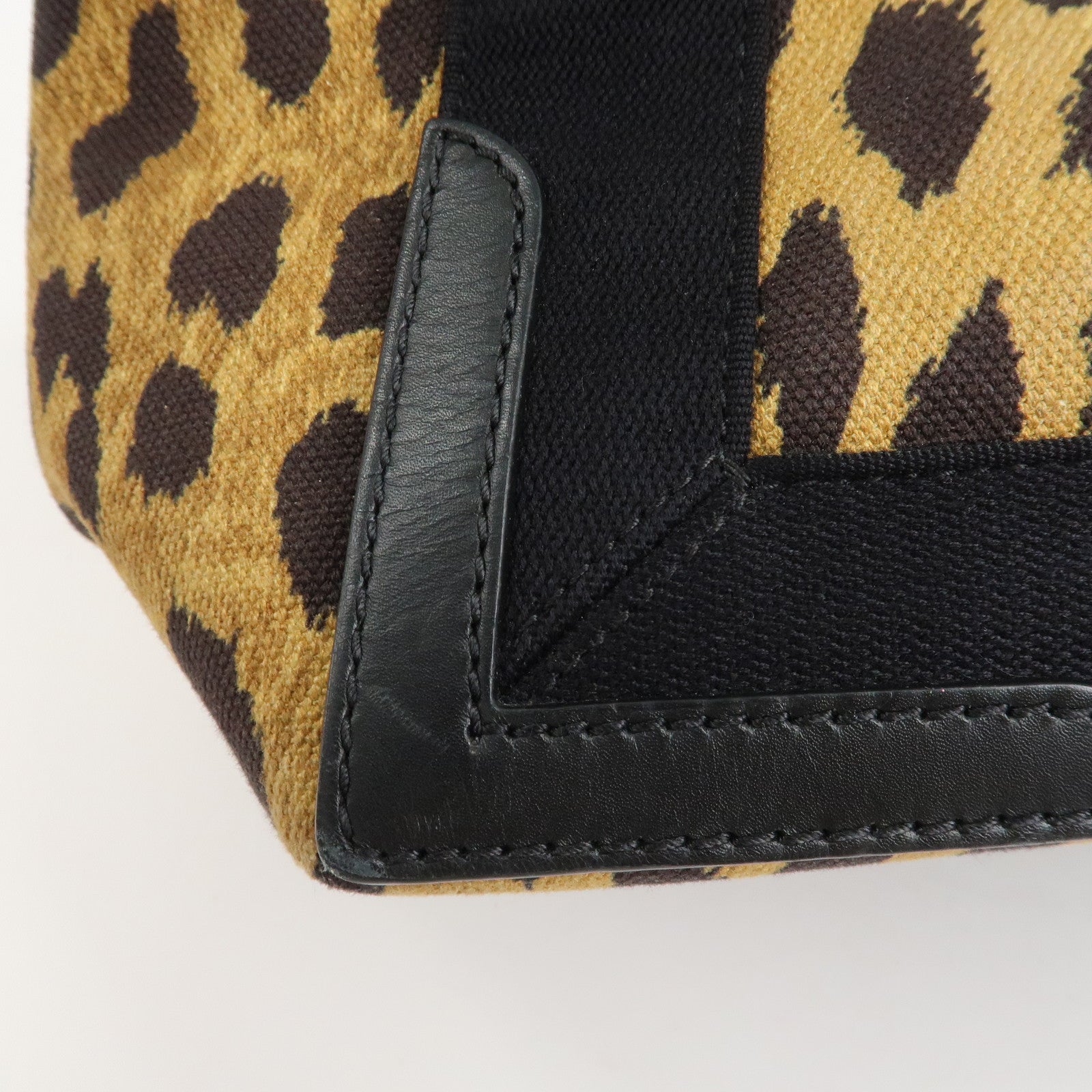 BALENCIAGA Navy Cabas S Canvas Leather Tote Bag Leopard 339933 Used