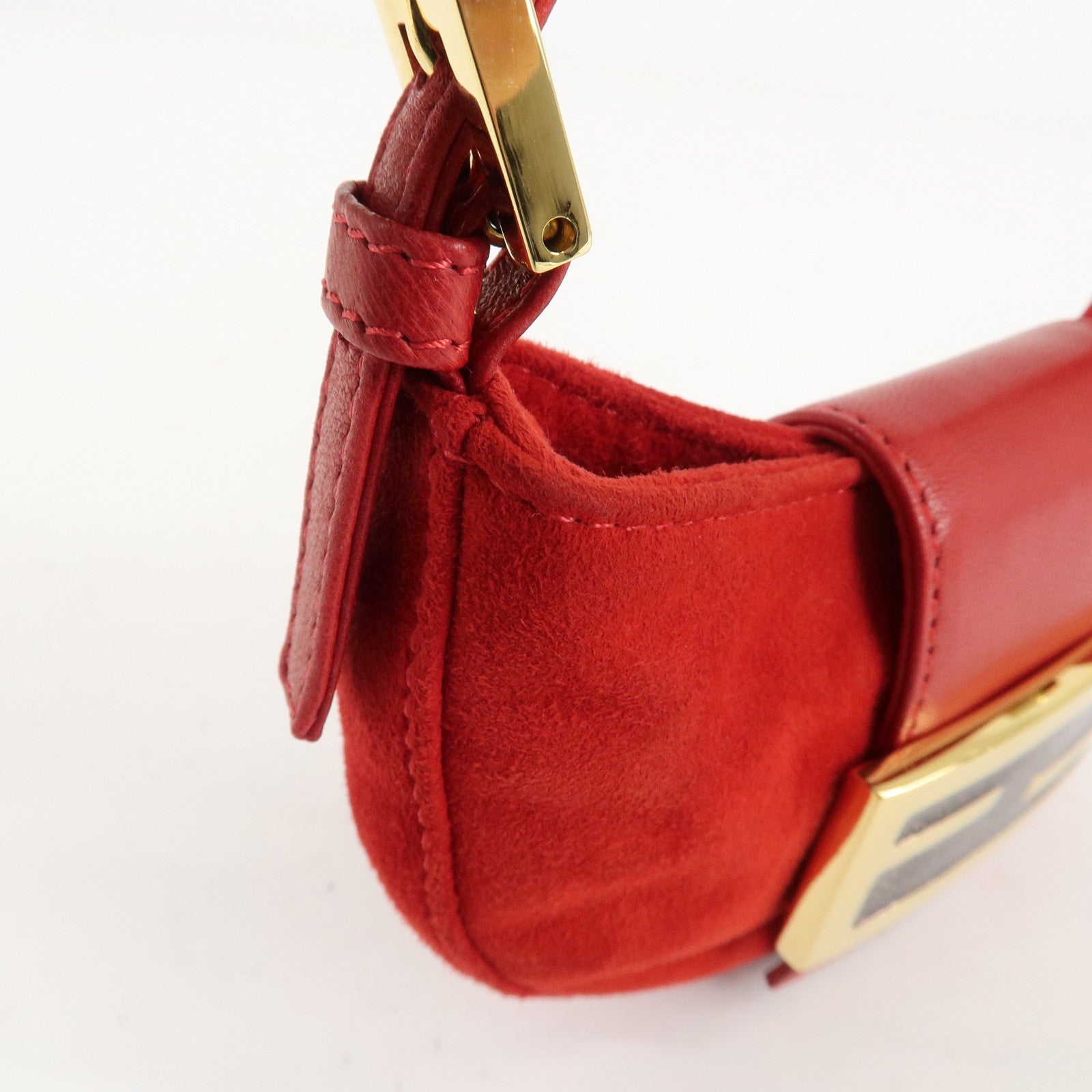 FENDI Suede Leather Mini Croissant Hand Bag Red 26673 Used