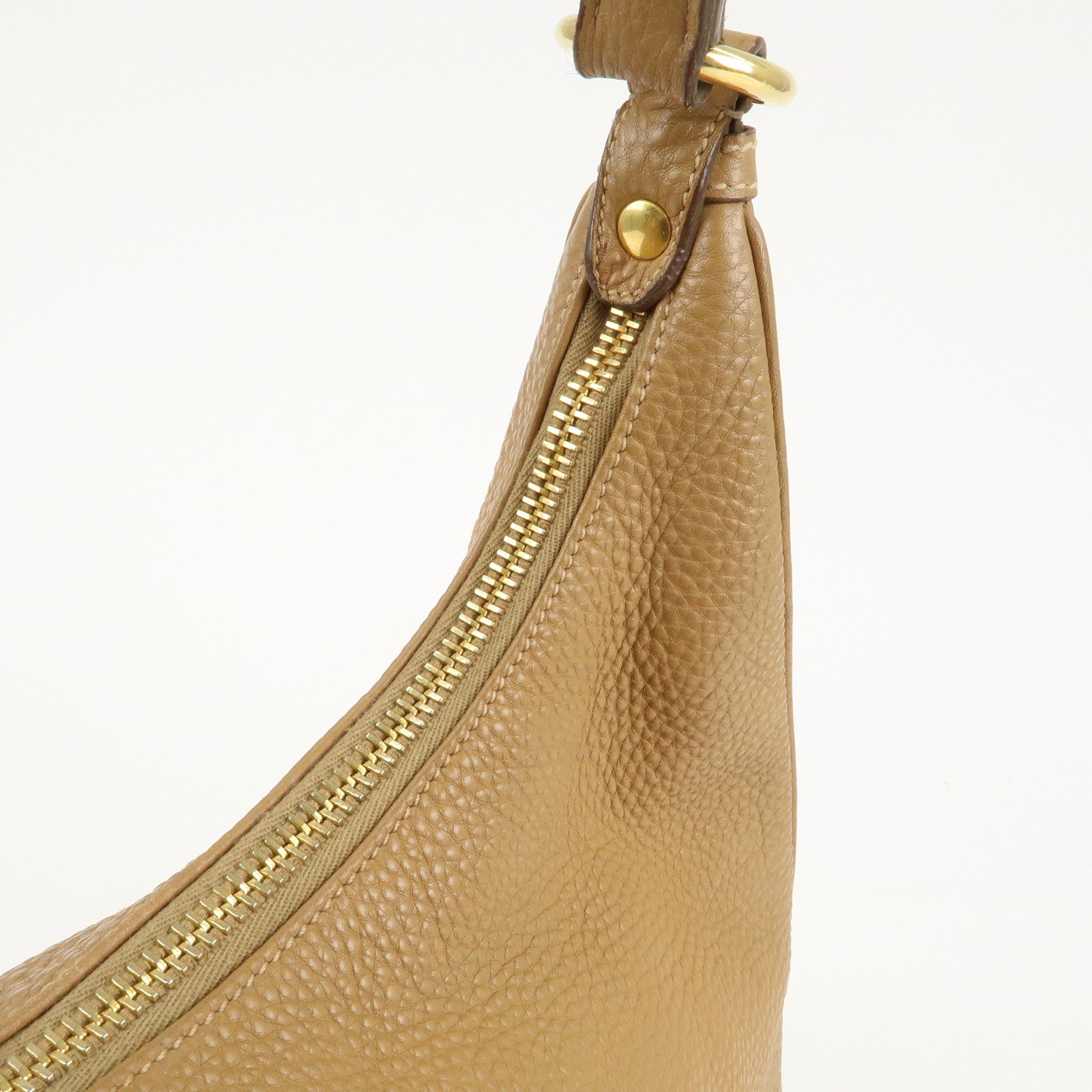 PRADA Leather Shoulder Bag Hand Bag Beige Used