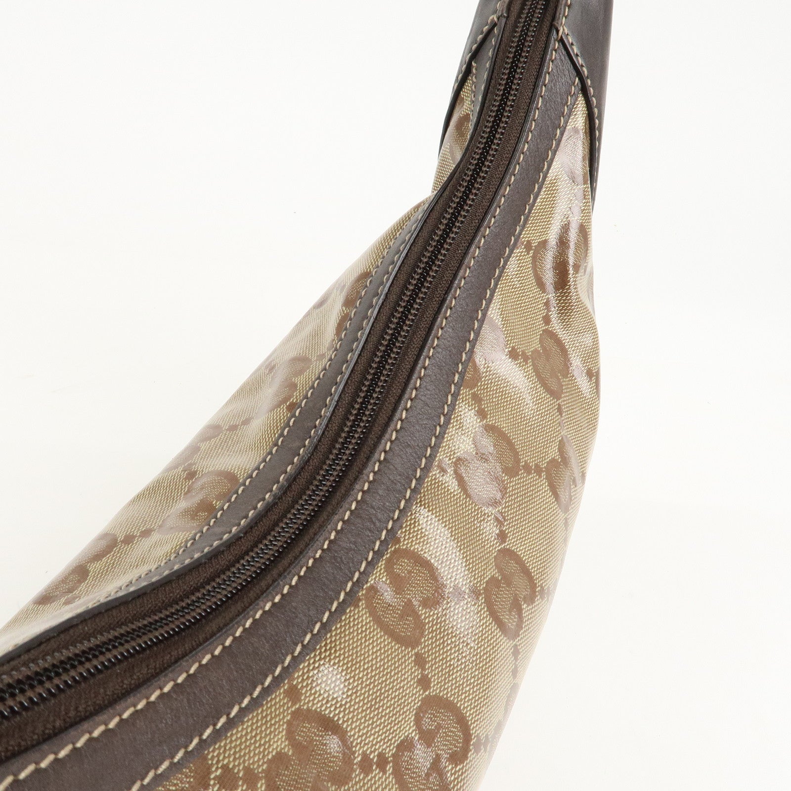 GUCCI GG Crystal Leather Shoulder Bag Hand Bag Brown 257297 Used