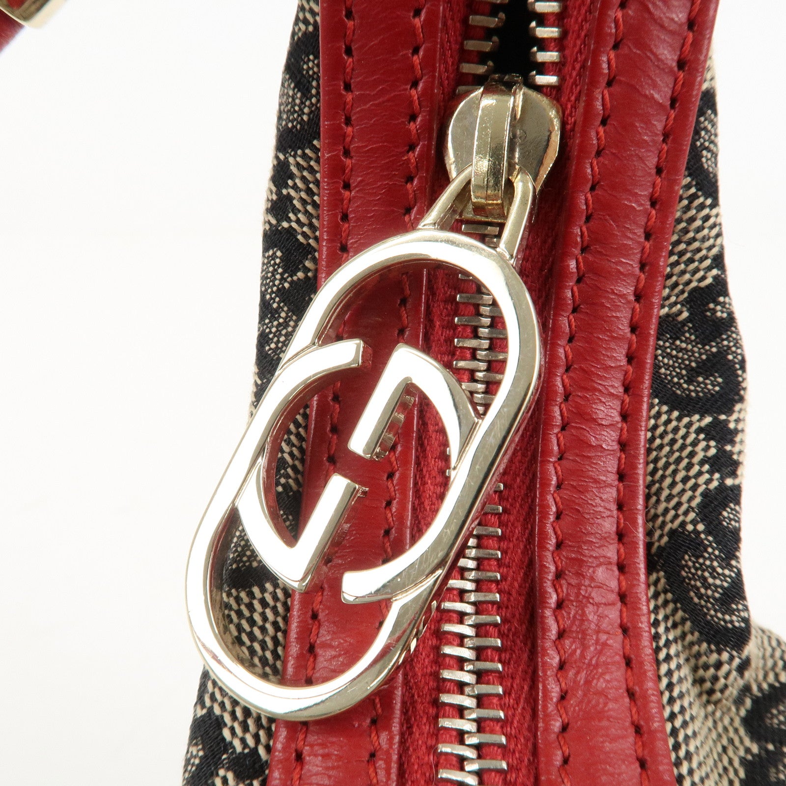 GUCCI GG Canvas Leather One-Shoulder Bag Beige Navy Red 001.3812 Used