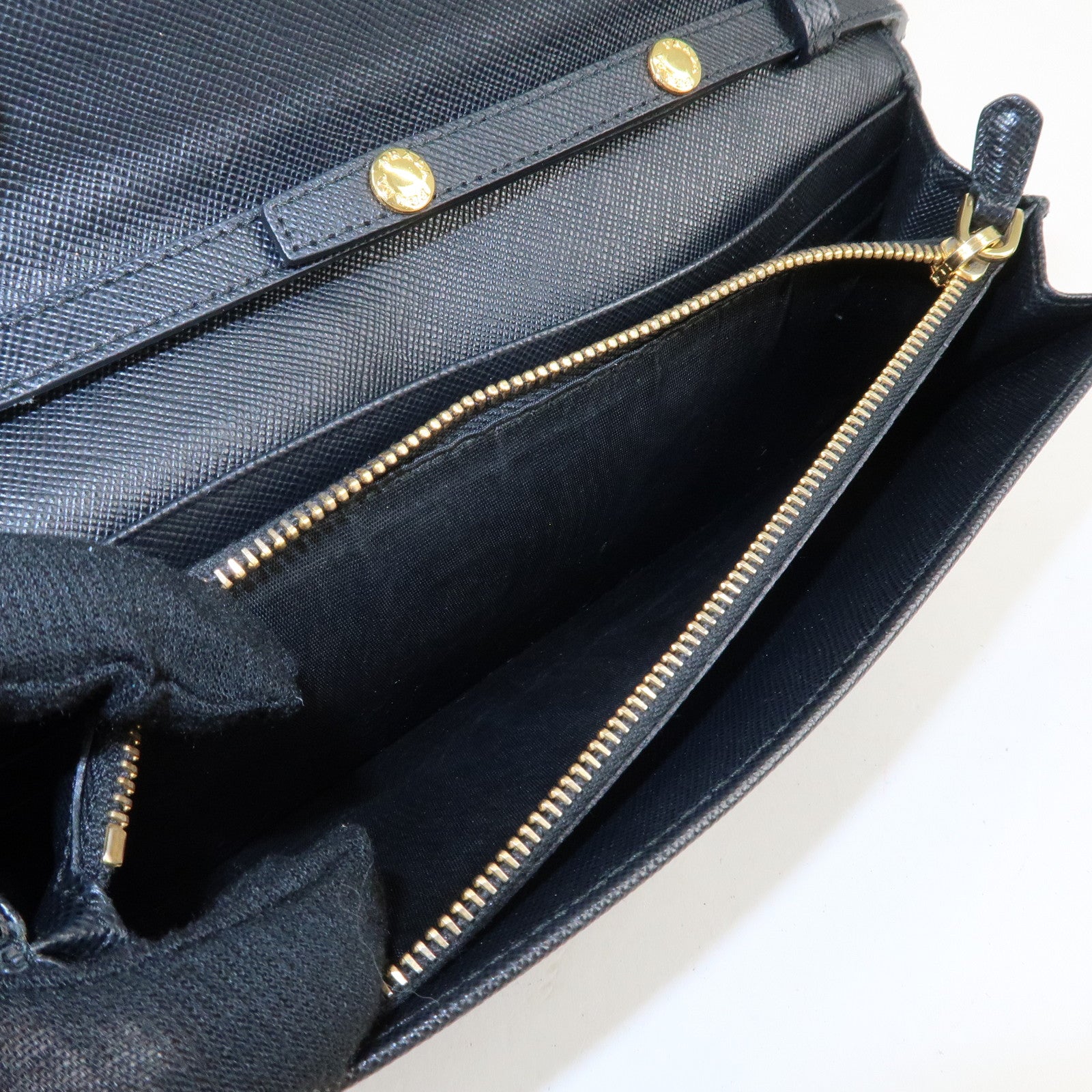 PRADA Saffiano Leather Chain Wallet Purse Black 1MT290 Used
