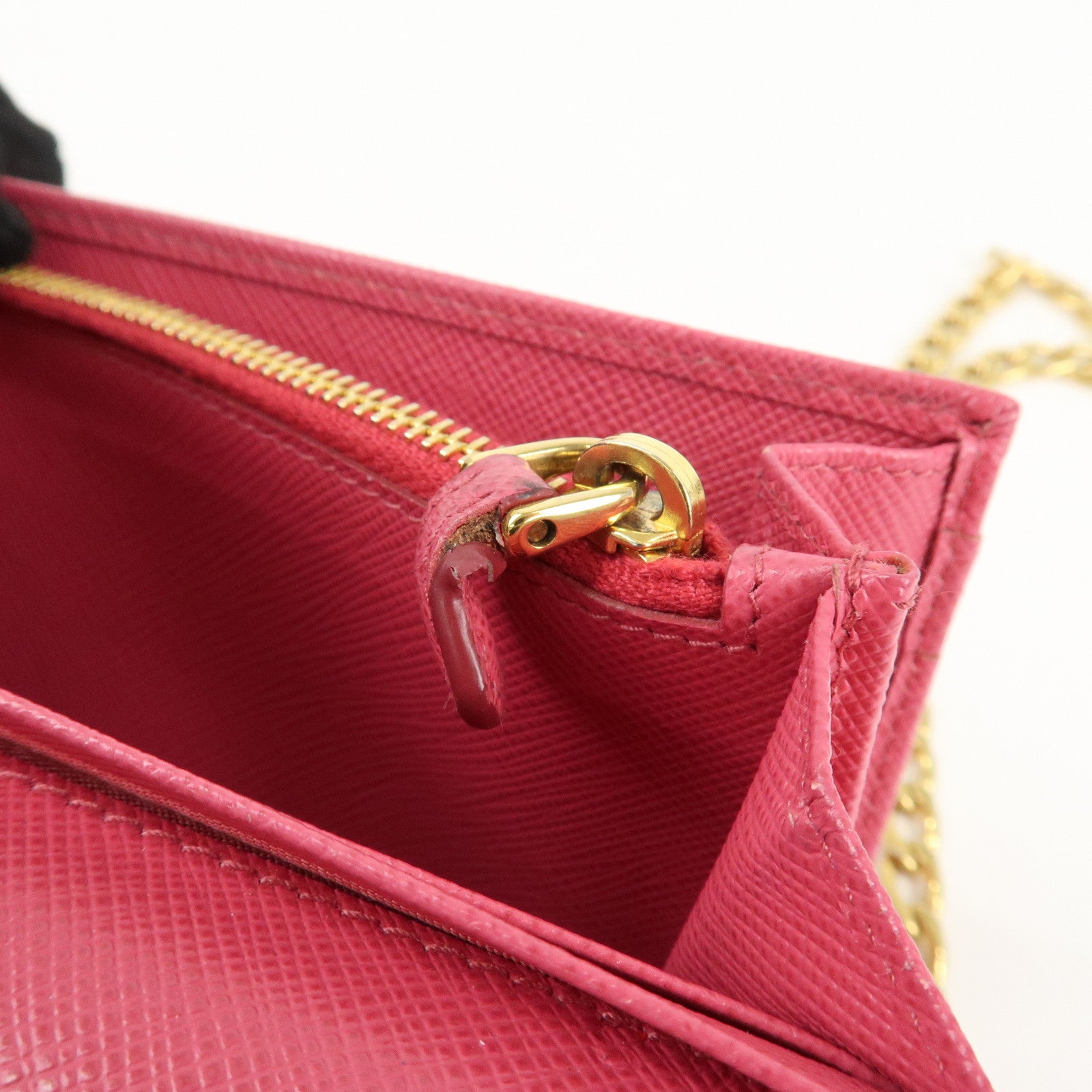 PRADA Saffiano Metal Chain Wallet Shoulder Bag Pink 1DH002 Used