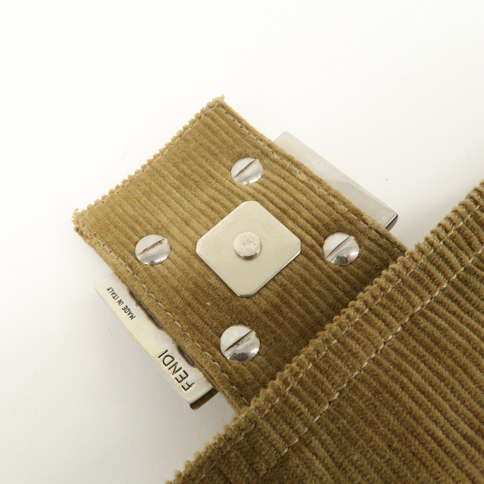 FENDI Mamma Baguette Corduroy Shoulder Bag Khaki 26325 Used