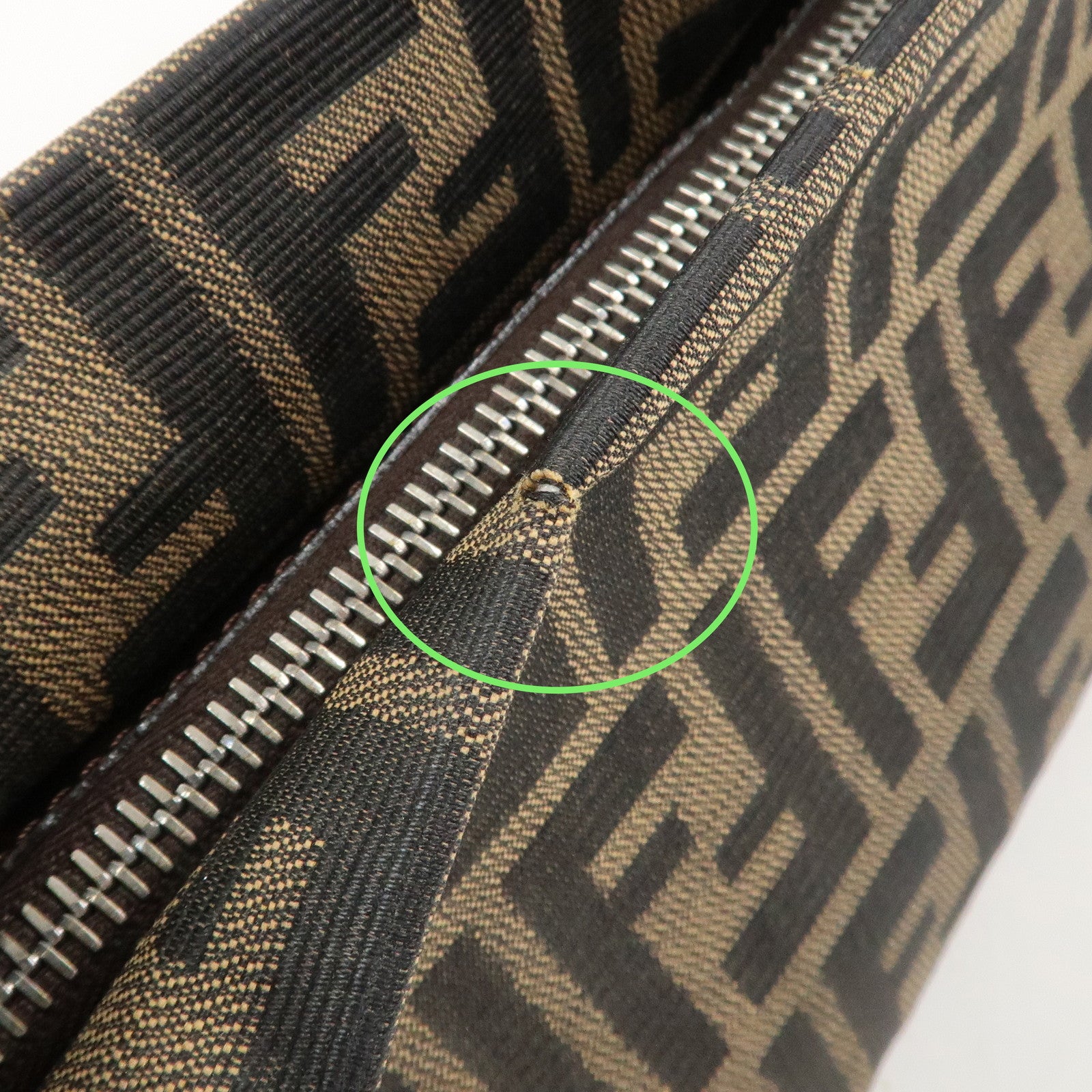 FENDI Zucca Canvas Leather Shoulder Bag Brown Black 26566 Used