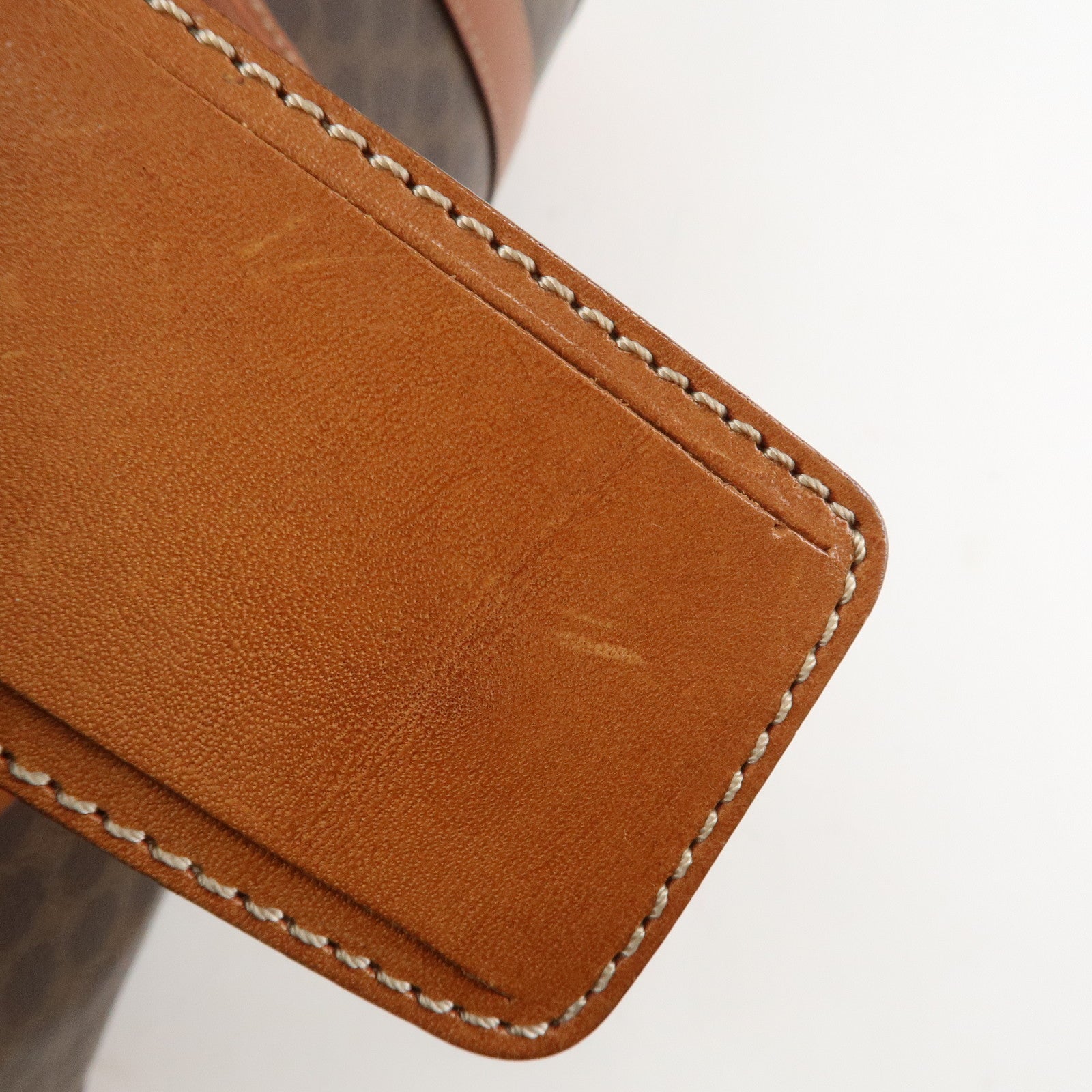 CELINE Macadam PVC Leather Boston Bag Hand Bag Brown Used