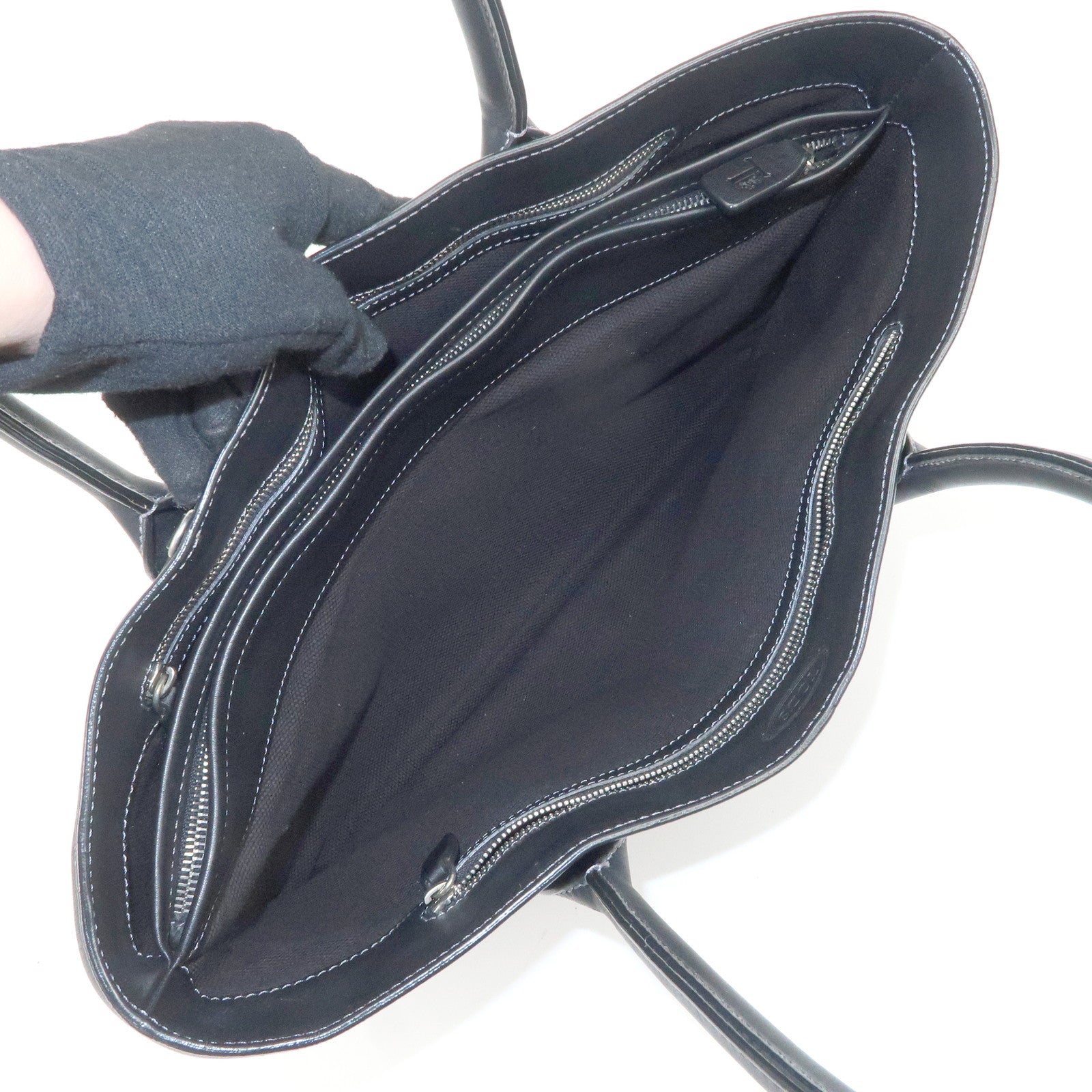 TOD'S Leather Tote Bag Shoulder Bag Hand Bag Black Used