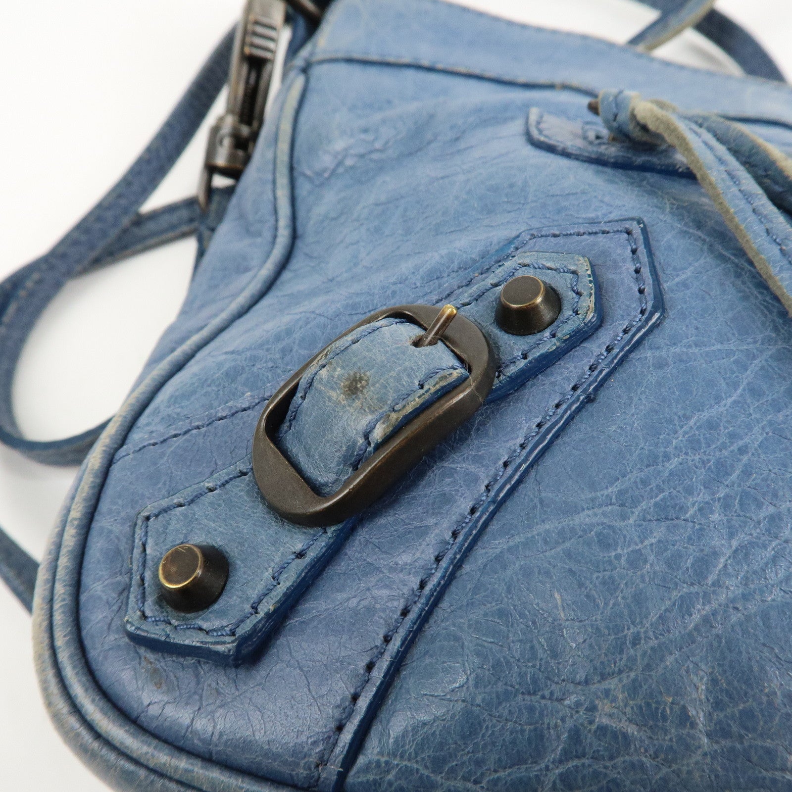 BALENCIAGA The Hip Leather Shoulder Bag Hand Bag Blue 242803 Used