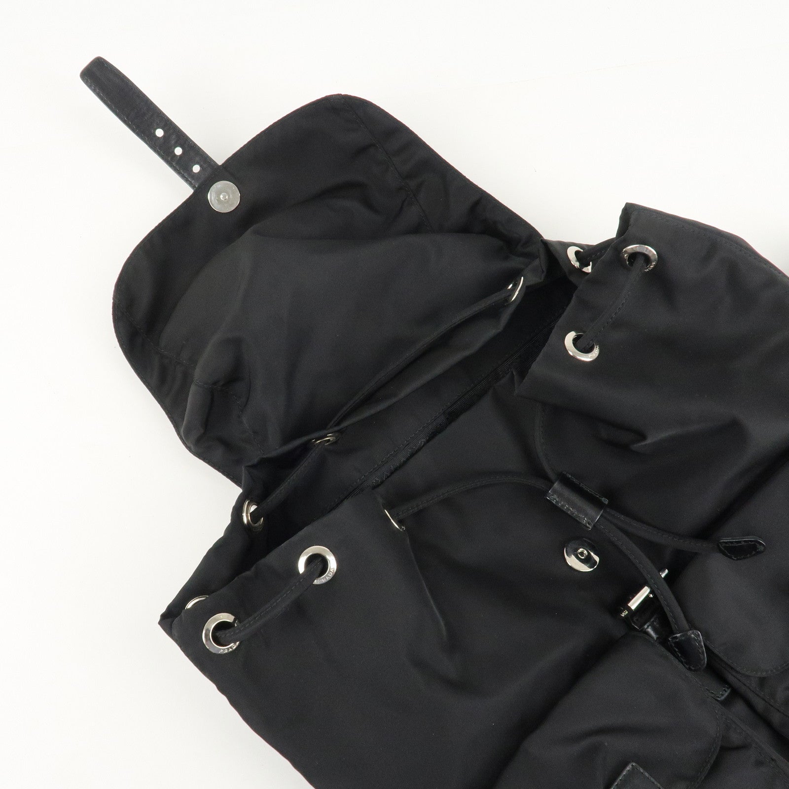 PRADA Logo Nylon Leather Back Pack Ruck Sack NERO Black BZ2811 Used