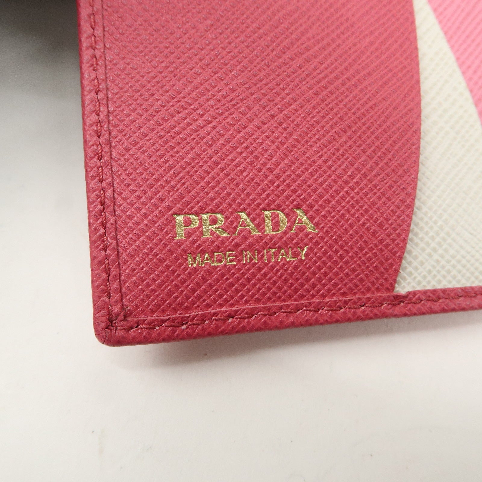 PRADA Logo Saffiano Leather Bi-Fold Wallet Pink 1MV204 Used