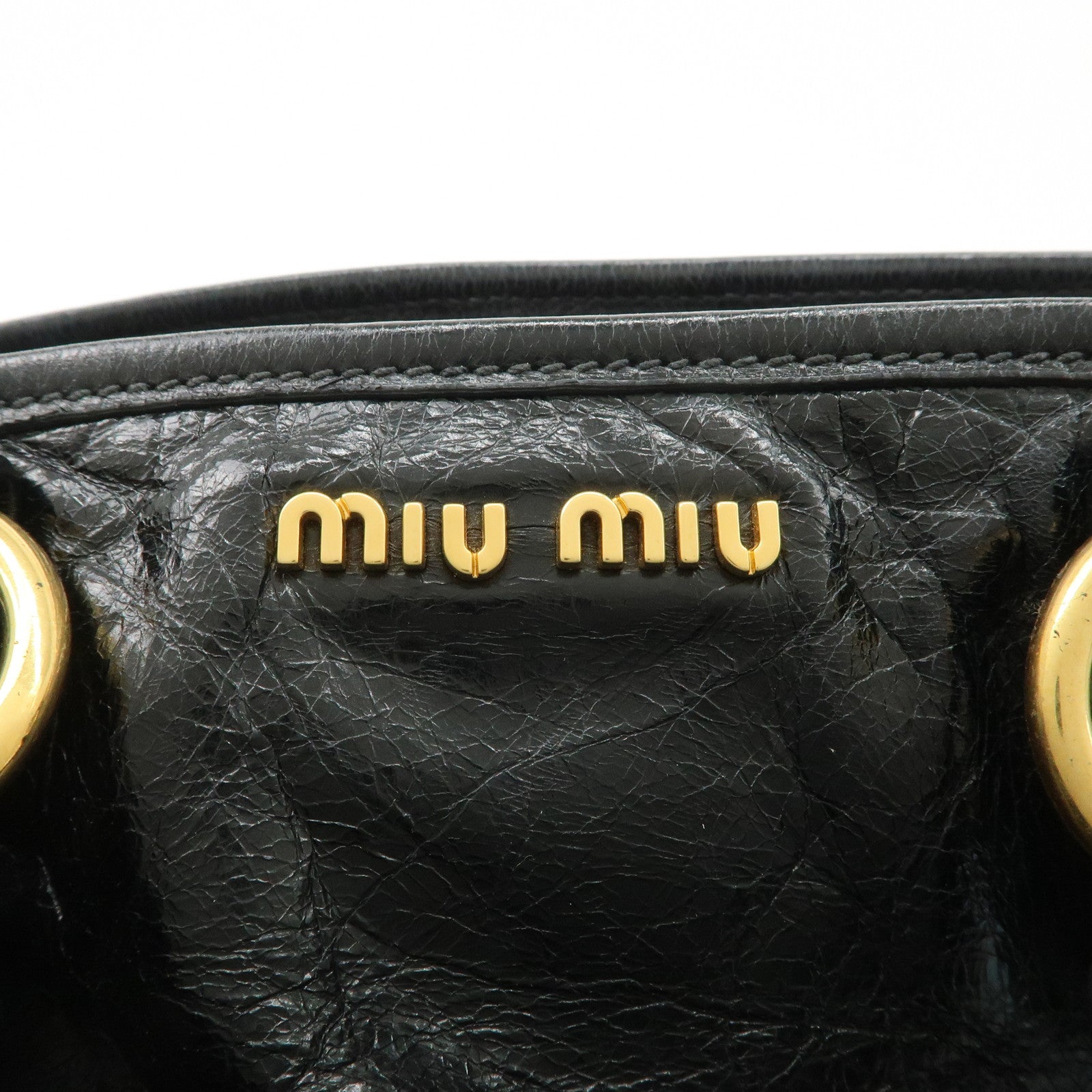 MIU MIU Leather 2Way Bag Hand Bag Shoulder Bag Black RN0685 Used
