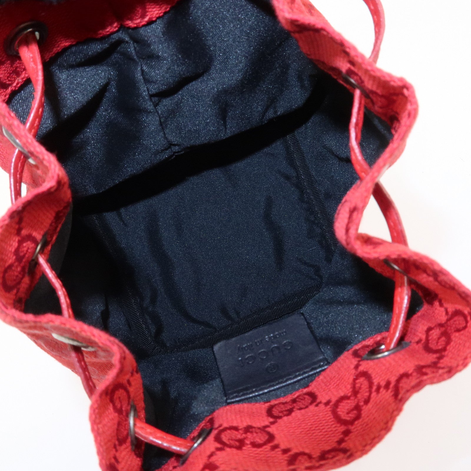GUCCI GG Canvas Leather Drawstring Pouch Hand Bag 039.0973 Used