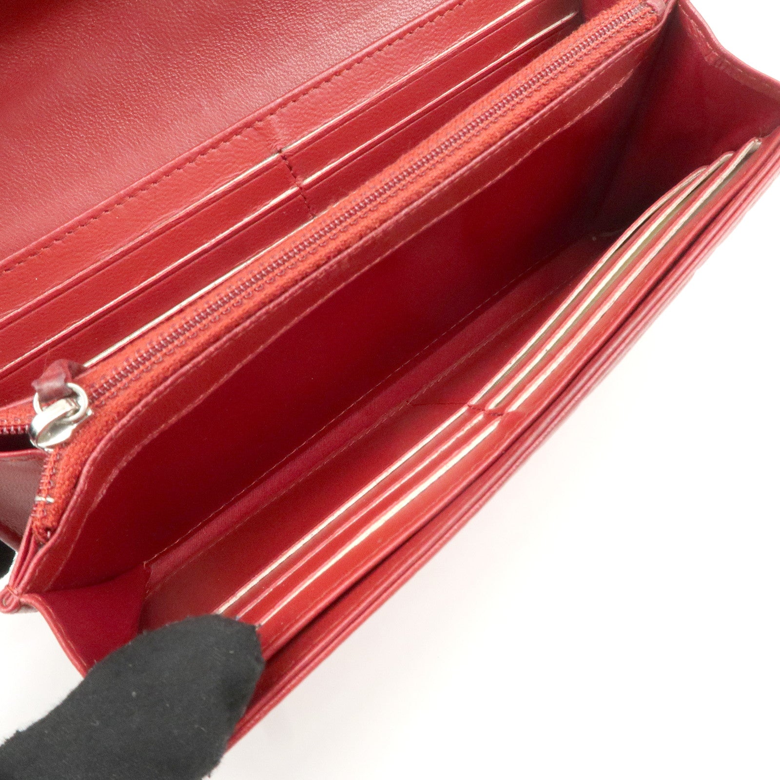 CHANEL Camelia Lamb Skin Bi-fold Long Wallet Red Used