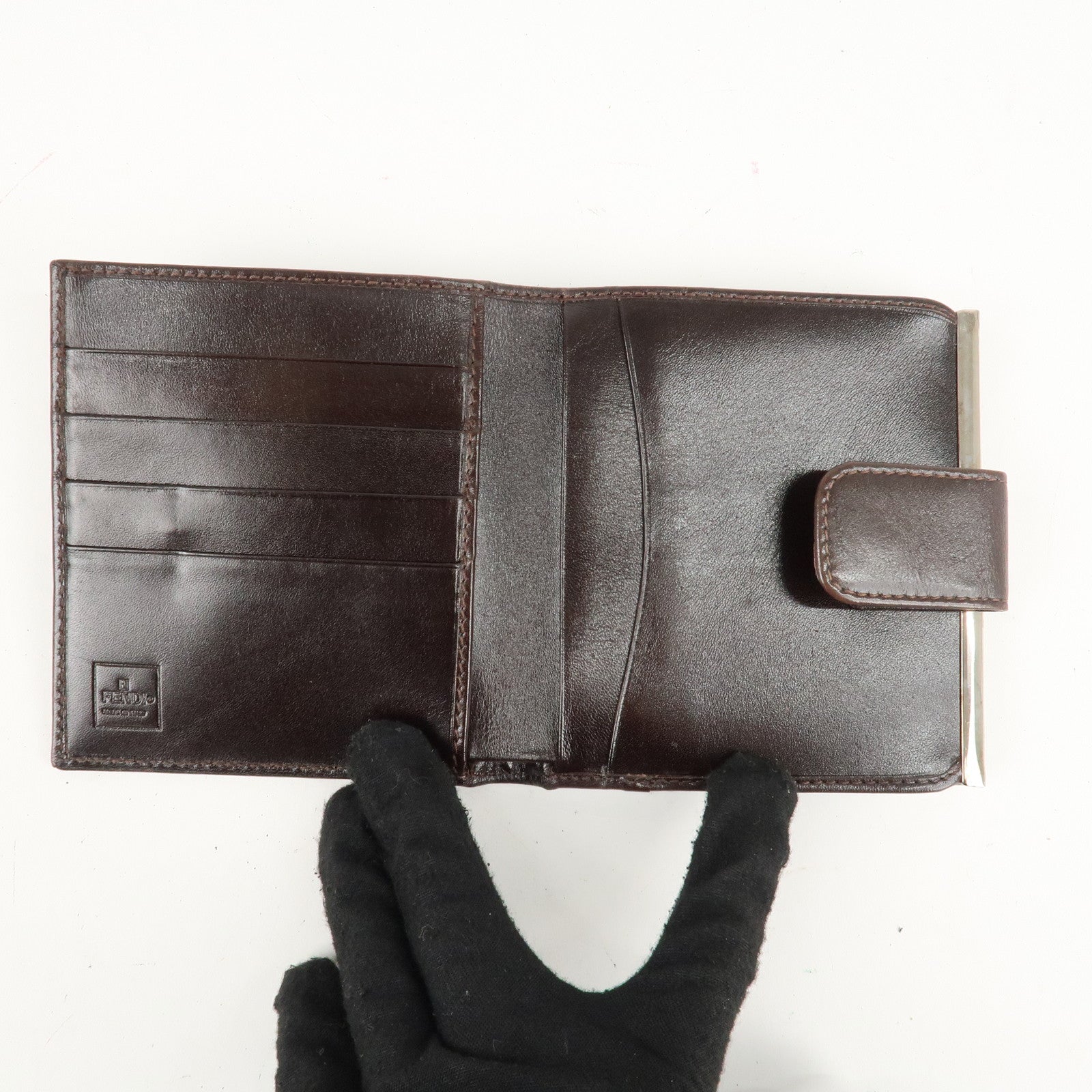 FENDI Zucca Set of 2 Canvas Leather Bi-fold Wallet Brown Black Used