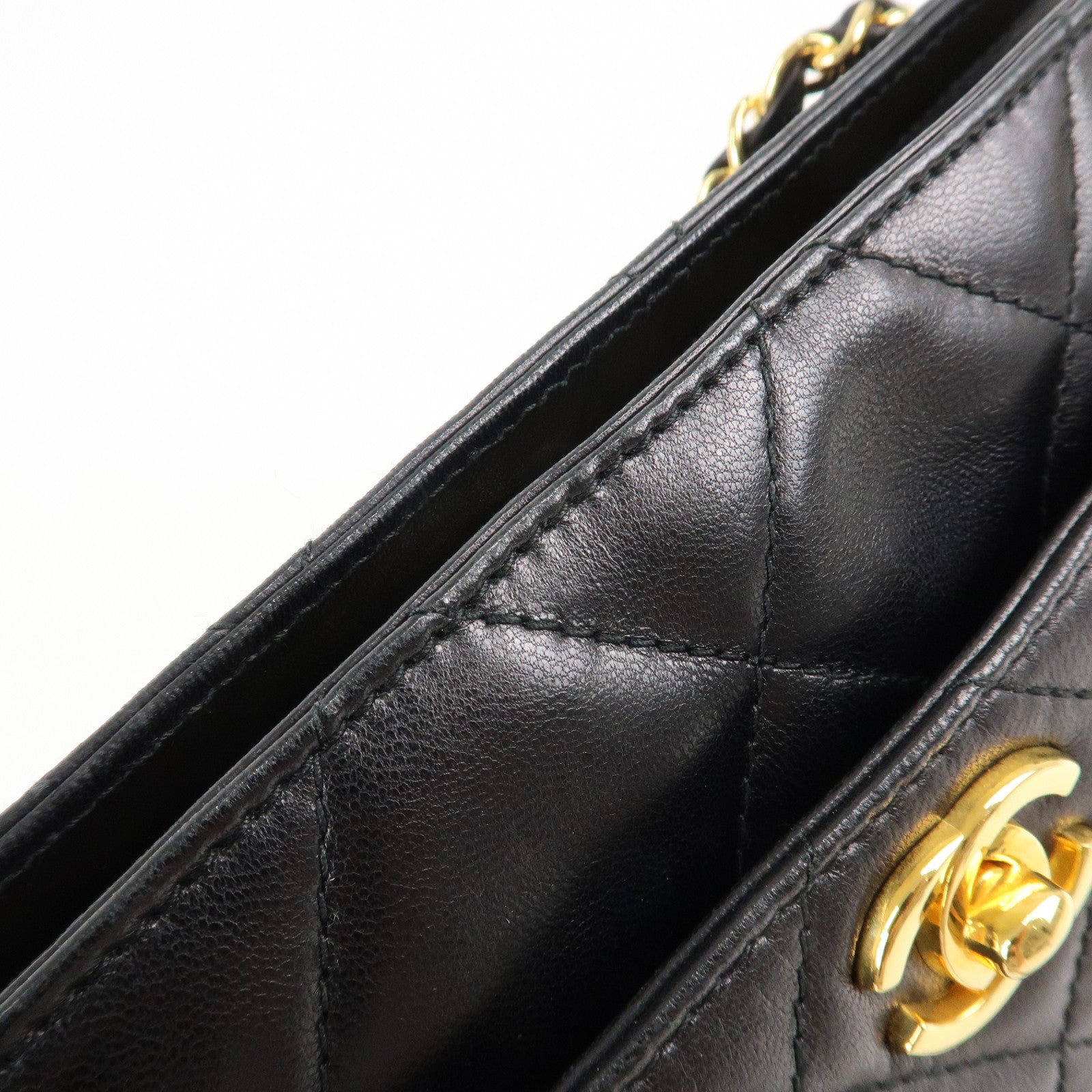 CHANEL Matelasse Lamb Skin COCO Mark Chain Shoulder Bag Black Used
