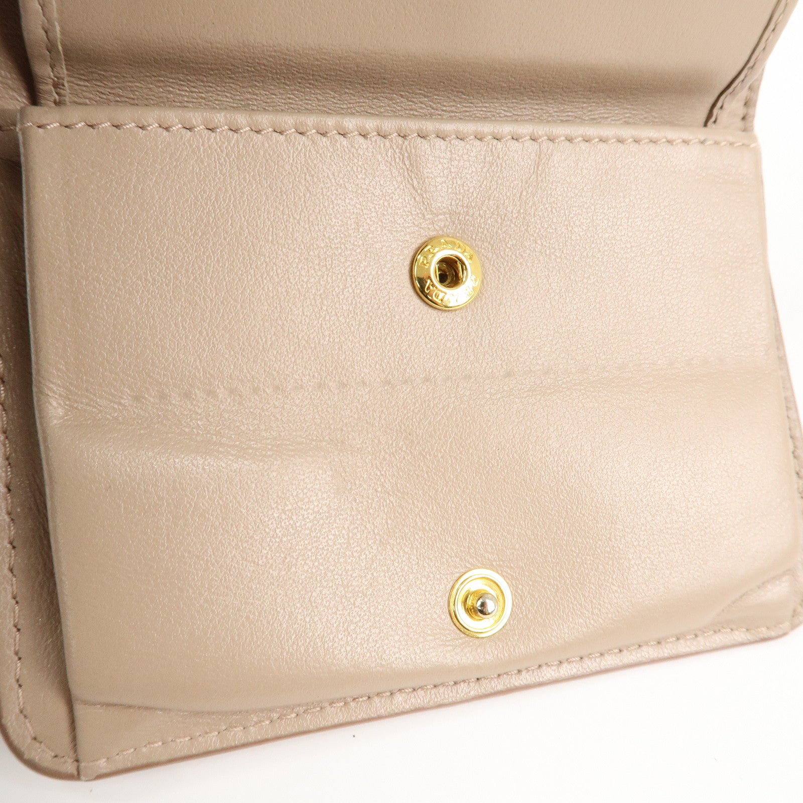 PRADA Saffiano Leather Trifold Compact Wallet Beige 1MH176 Used