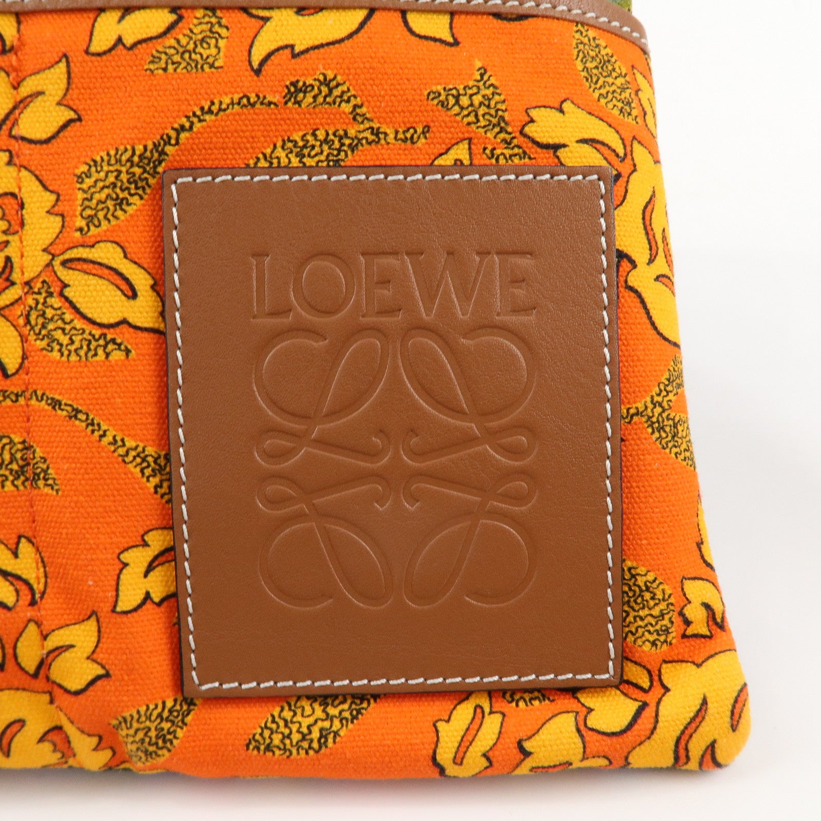 LOEWE Anagram Canvas Leather Paula's Ibiza Drawstring Shoulder Bag Used