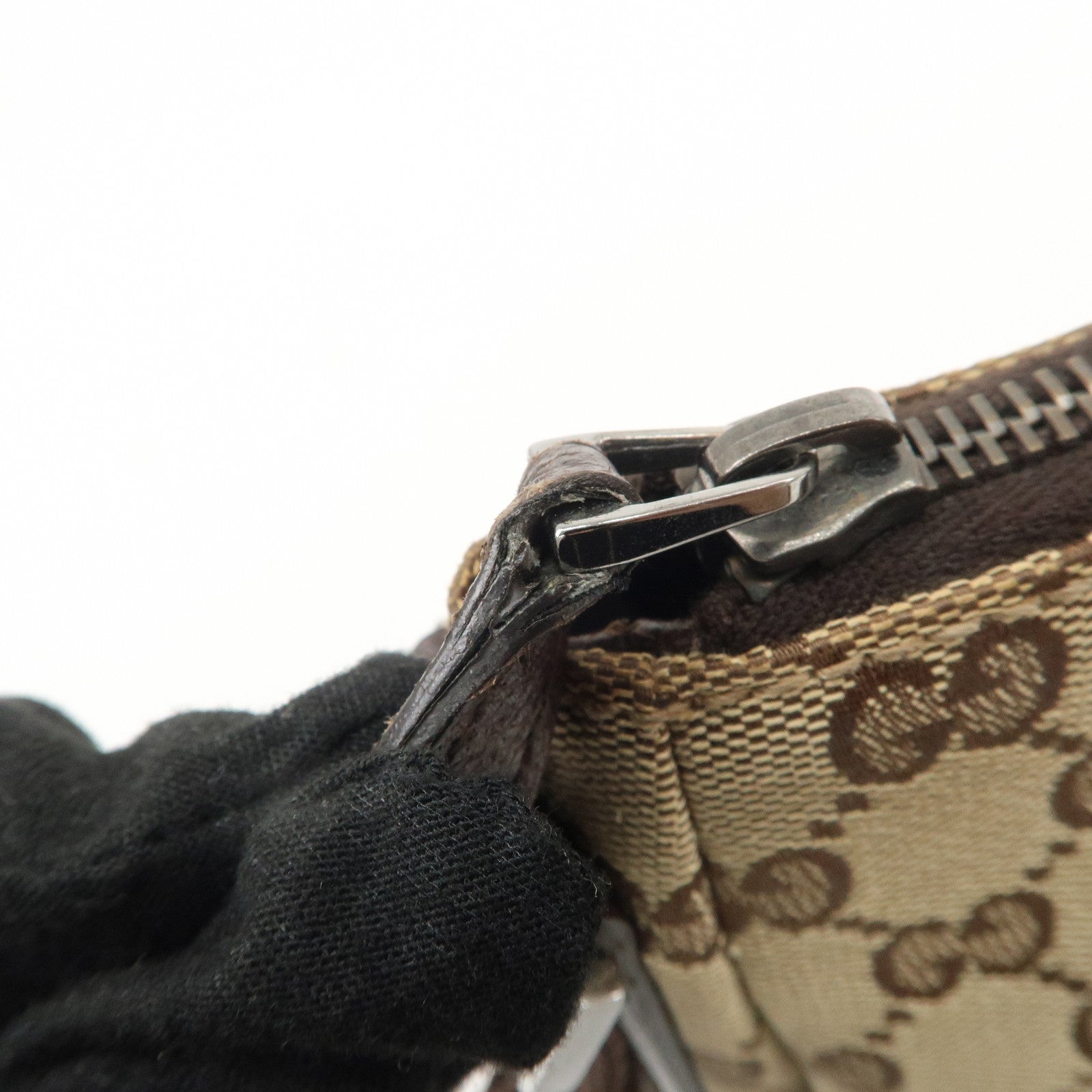 GUCCI GG Canvas Leather Shoulder Bag Beige Brown 114273 Used