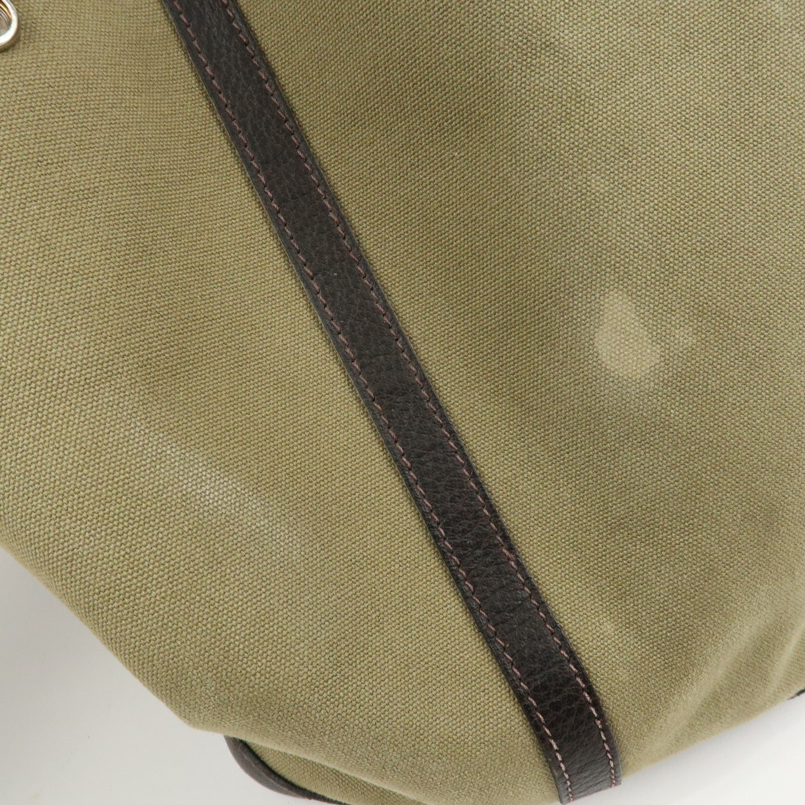 HERMES ToileOfficier Garden Party PM T Stamped Tote Bag Khaki Used