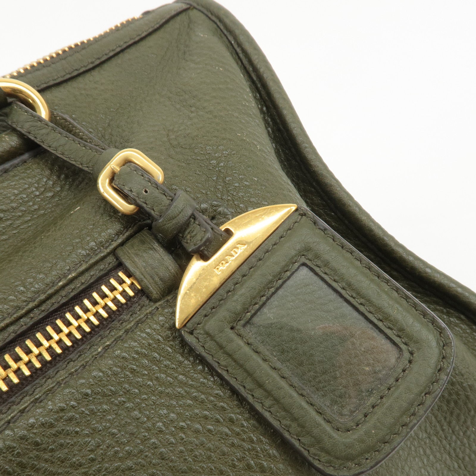 PRADA Leather 2Way Bag Hand Bag Shoulder Bag Khaki BL0805 Used