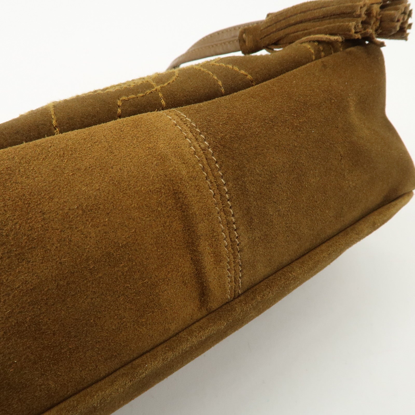 Salvatore Ferragamo Suede Hand Bag Stitch Brown BZ-21 5699 Used