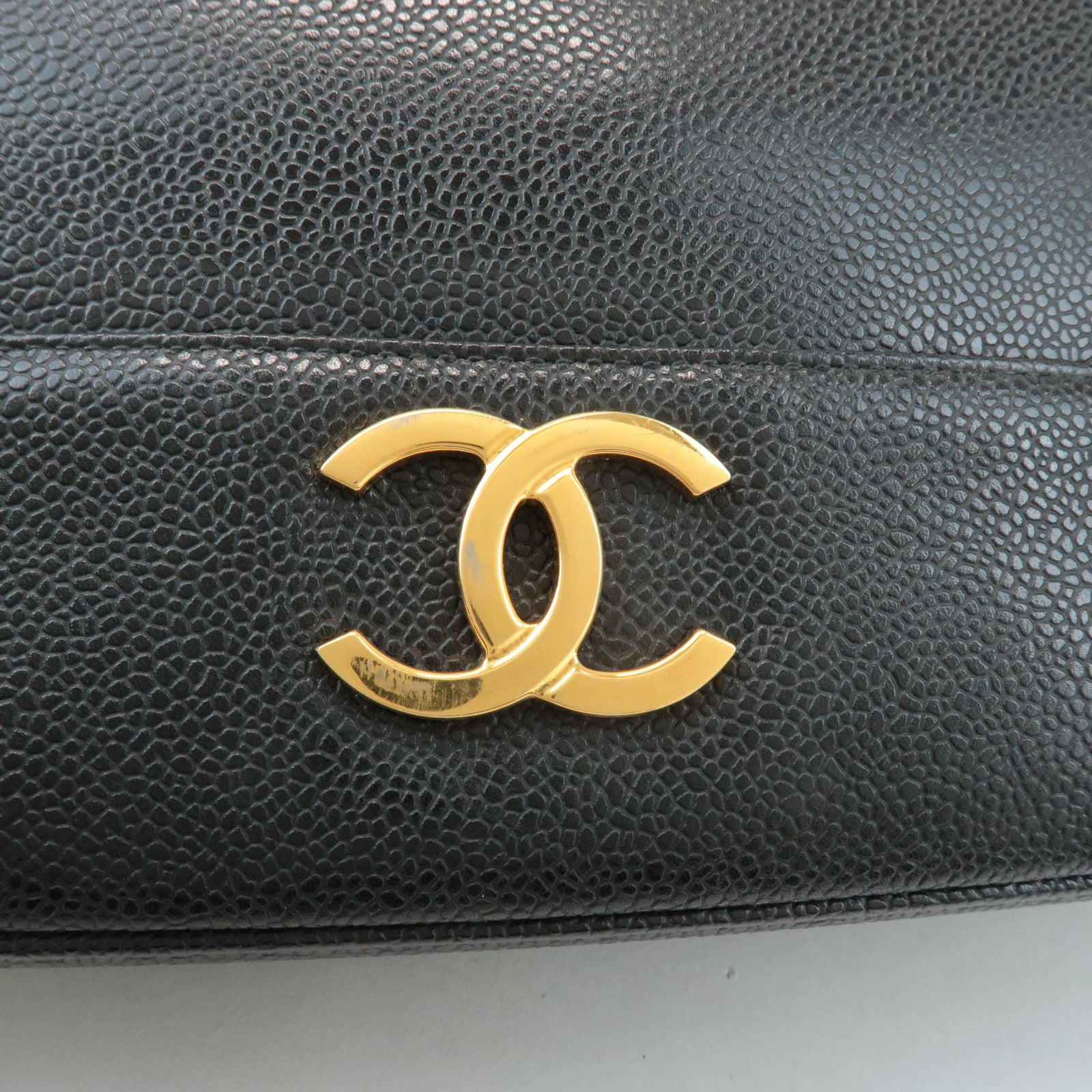 CHANEL Triple COCO Caviar Skin Tote Bag Black Gold Used