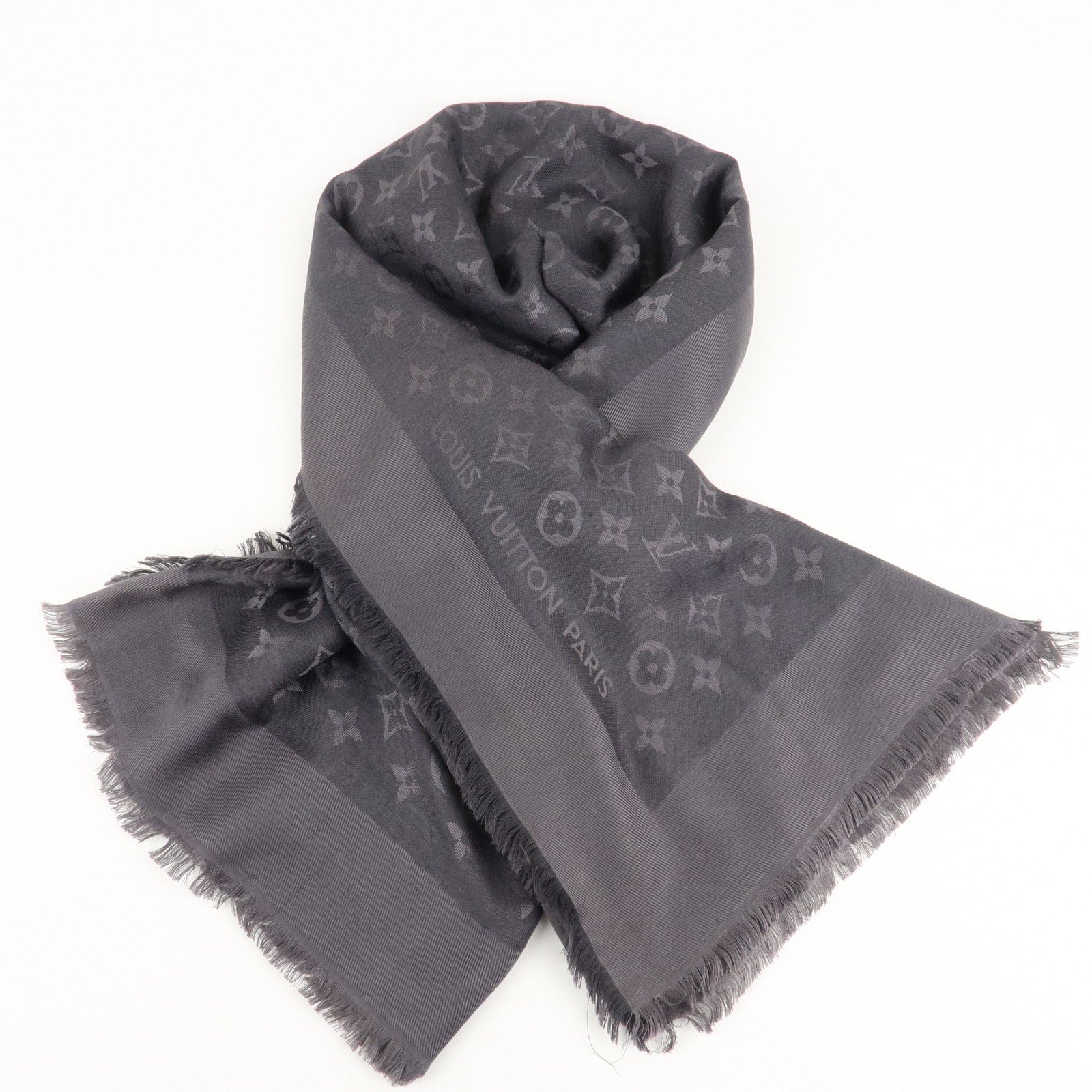 Louis Vuitton Monogram Silk Wool Stole Shawl Gray 402336 Used