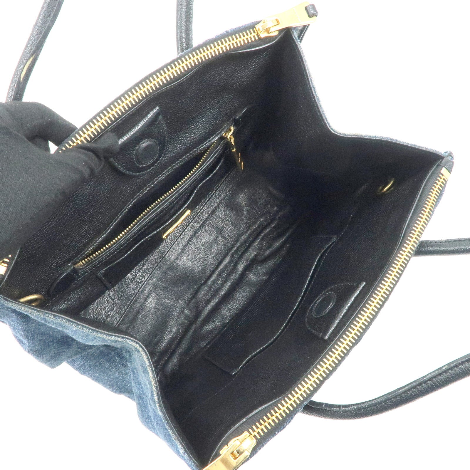 MIU MIU Denim Leather Biker 2Way Tote Bag Blue Black RN1031 Used