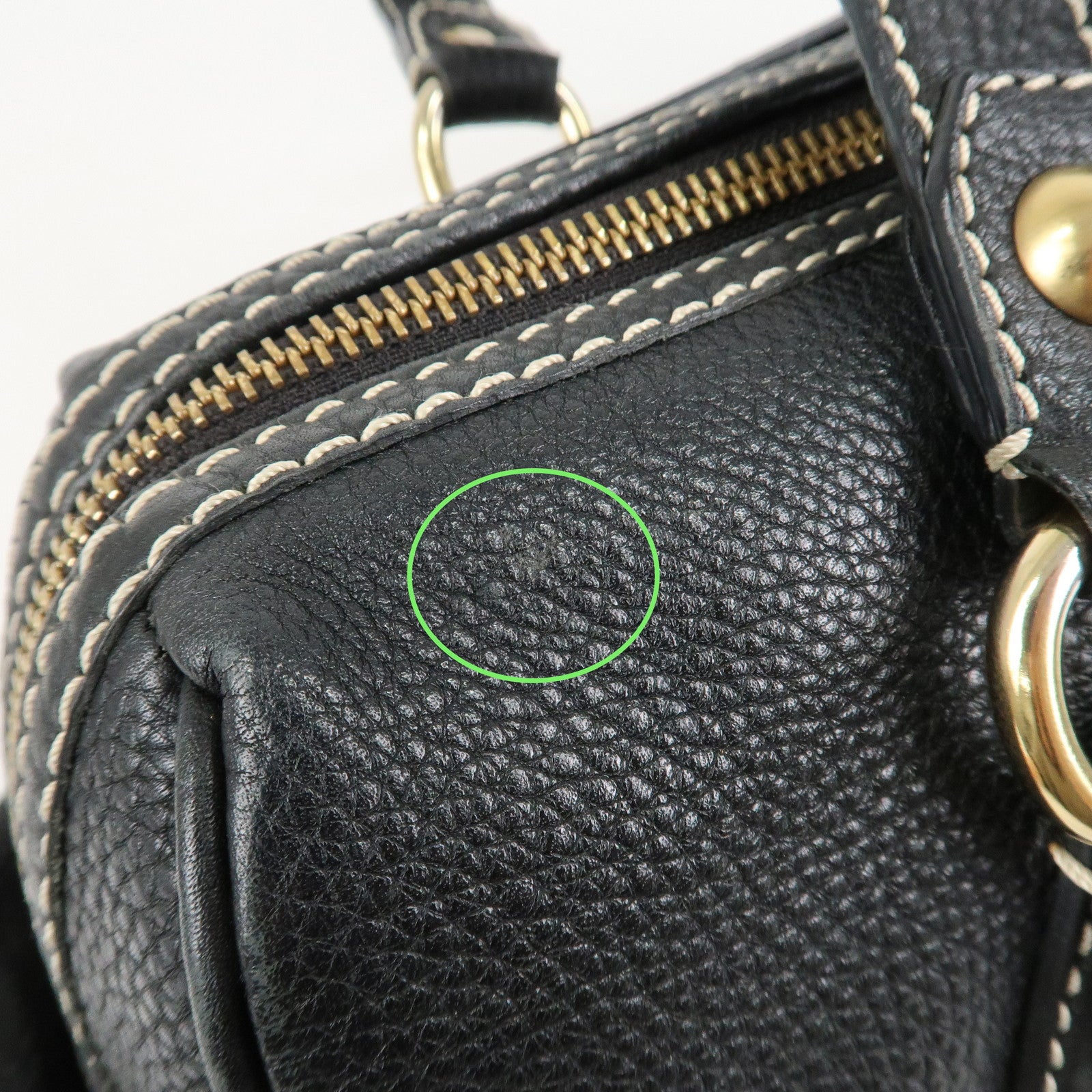 CELINE Leather Macadam Engraved Boston Bag Shoulder Bag Black Used