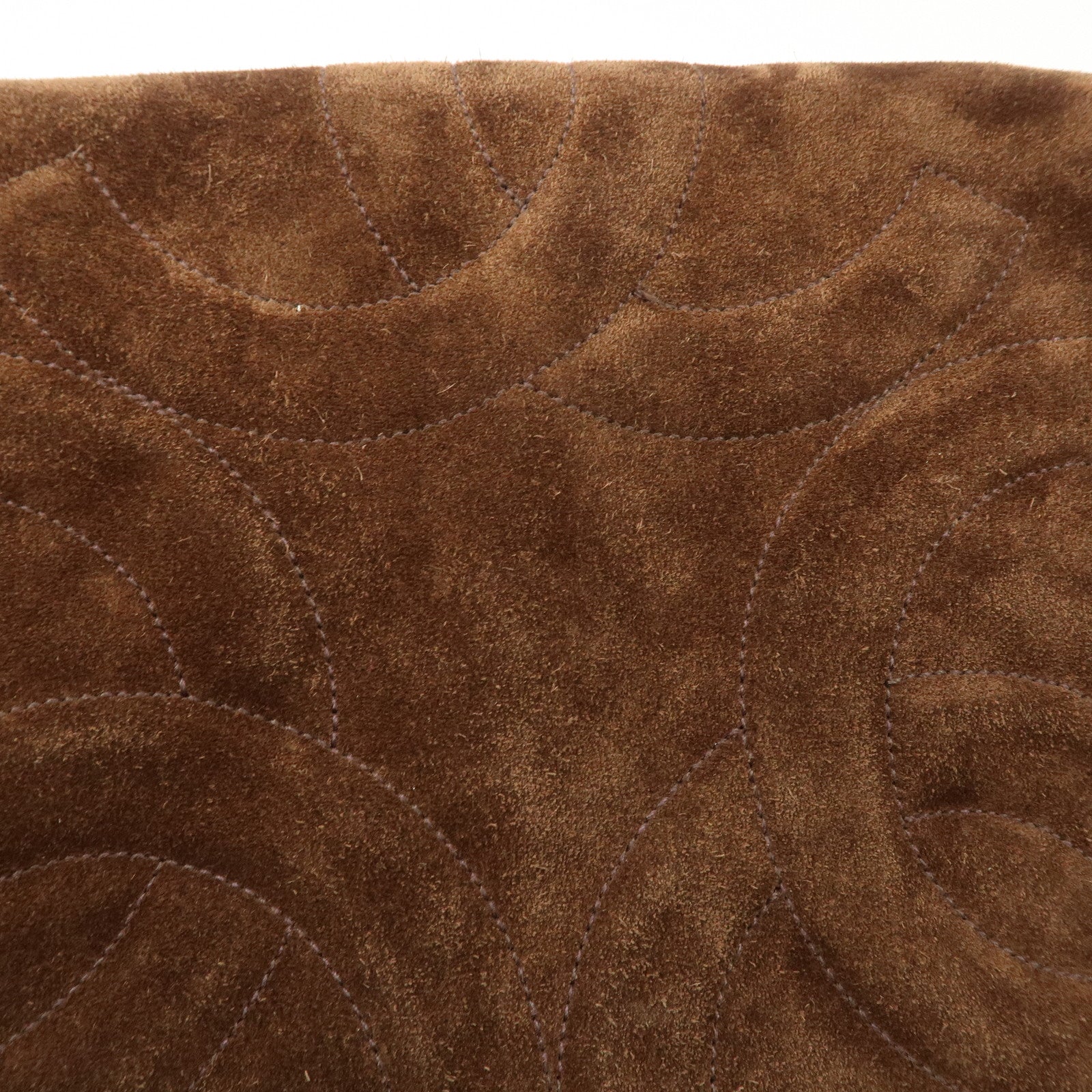 CHANEL Triple COCO Mark Suede Shoulder Bag Brown Silver Used