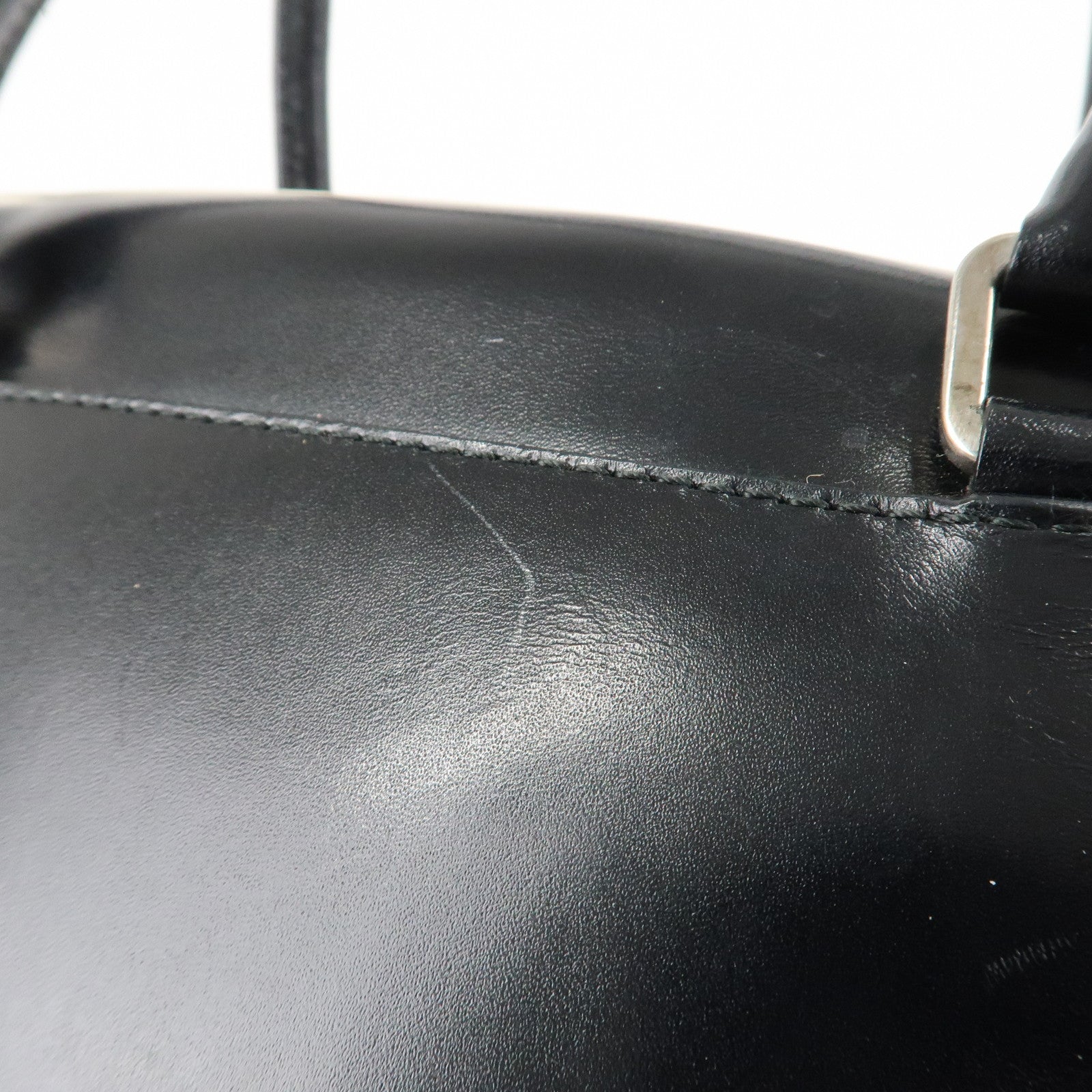 PRADA Leather Mini Boston Bag Shoulder Bag Black Silver HDW Used