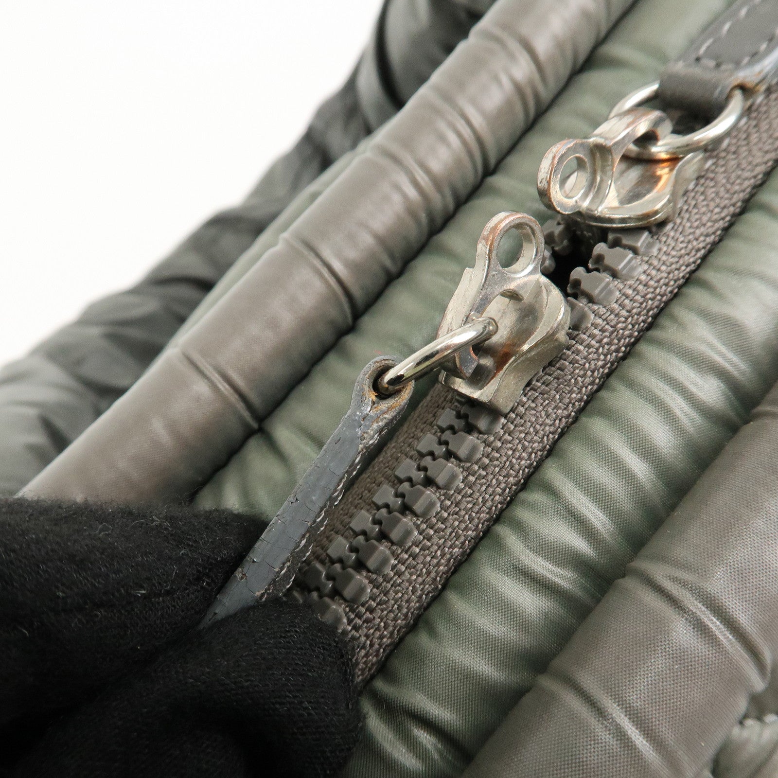 CHANEL COCO Cocoon Nylon Leather Tote Bag Khaki Used