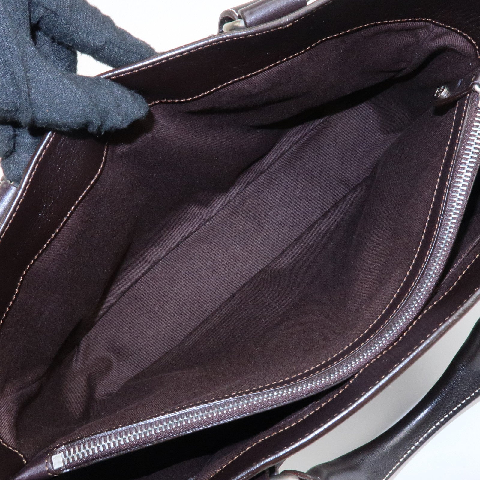 CELINE Leather Boogie Bag Hand Bag Tote Bag Dark Brown Used