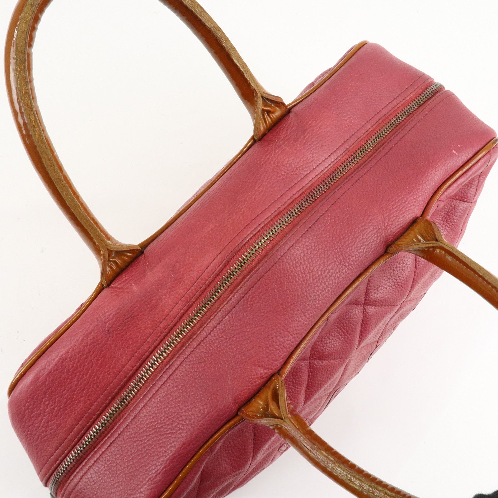 CHANEL Matelasse Caviar Skin Patent Boston Bag Hand Bag Red Used