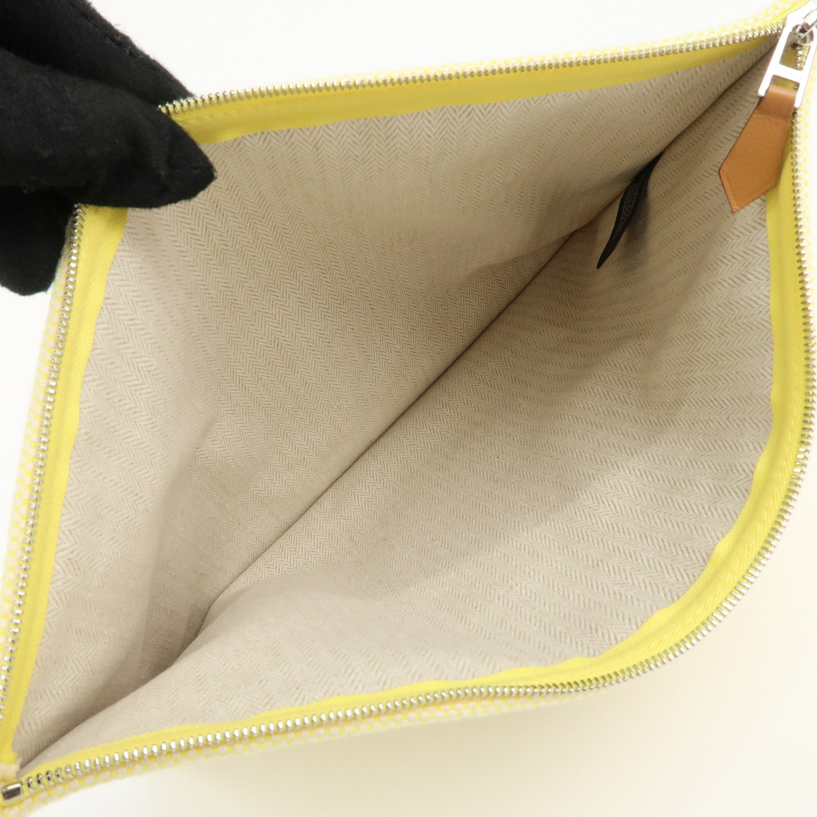 HERMES Canvas Leather H Tissage Yellow Brown Used