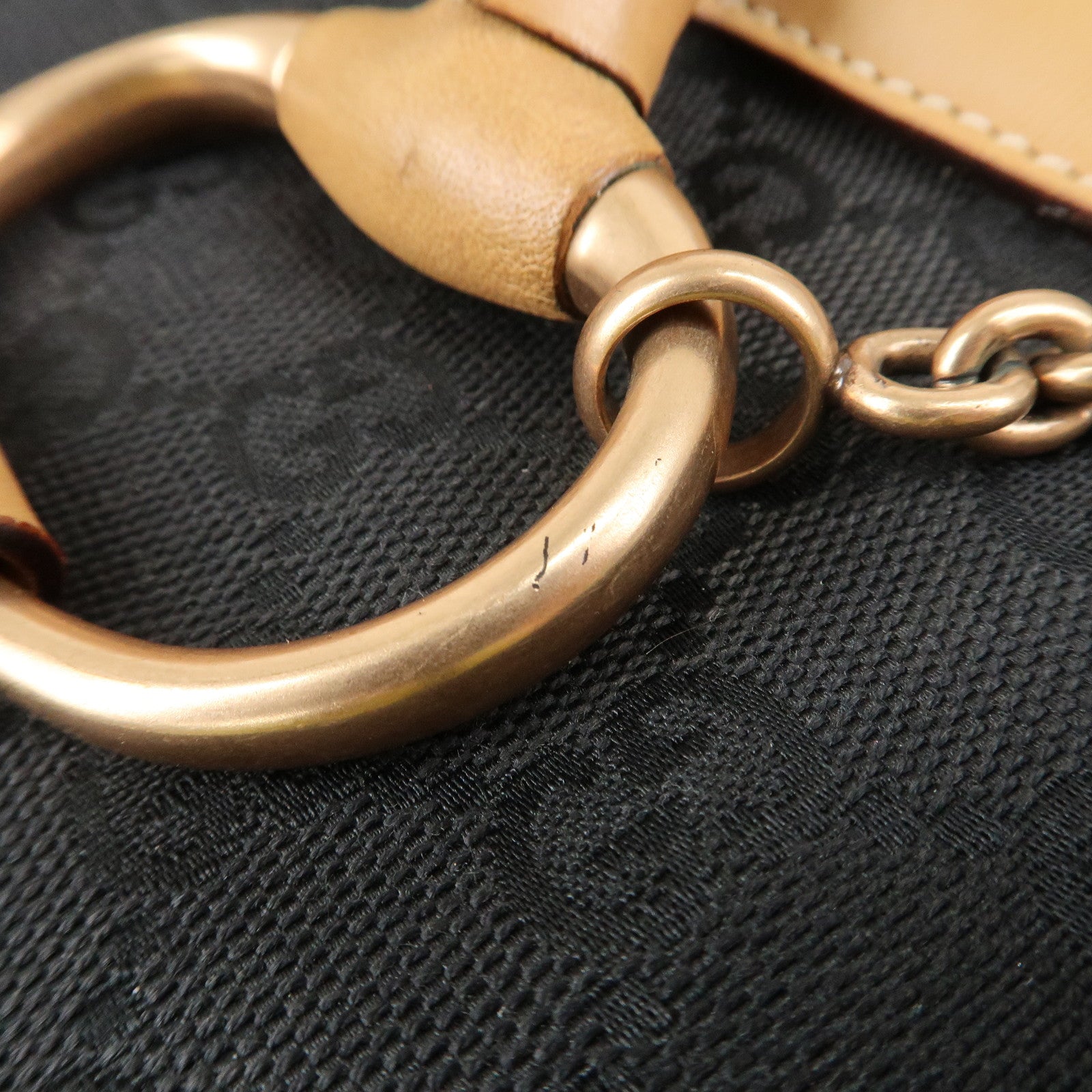 GUCCI Horsebit GG Canvas Leather Studs Shoulder Bag Black 114915 Used