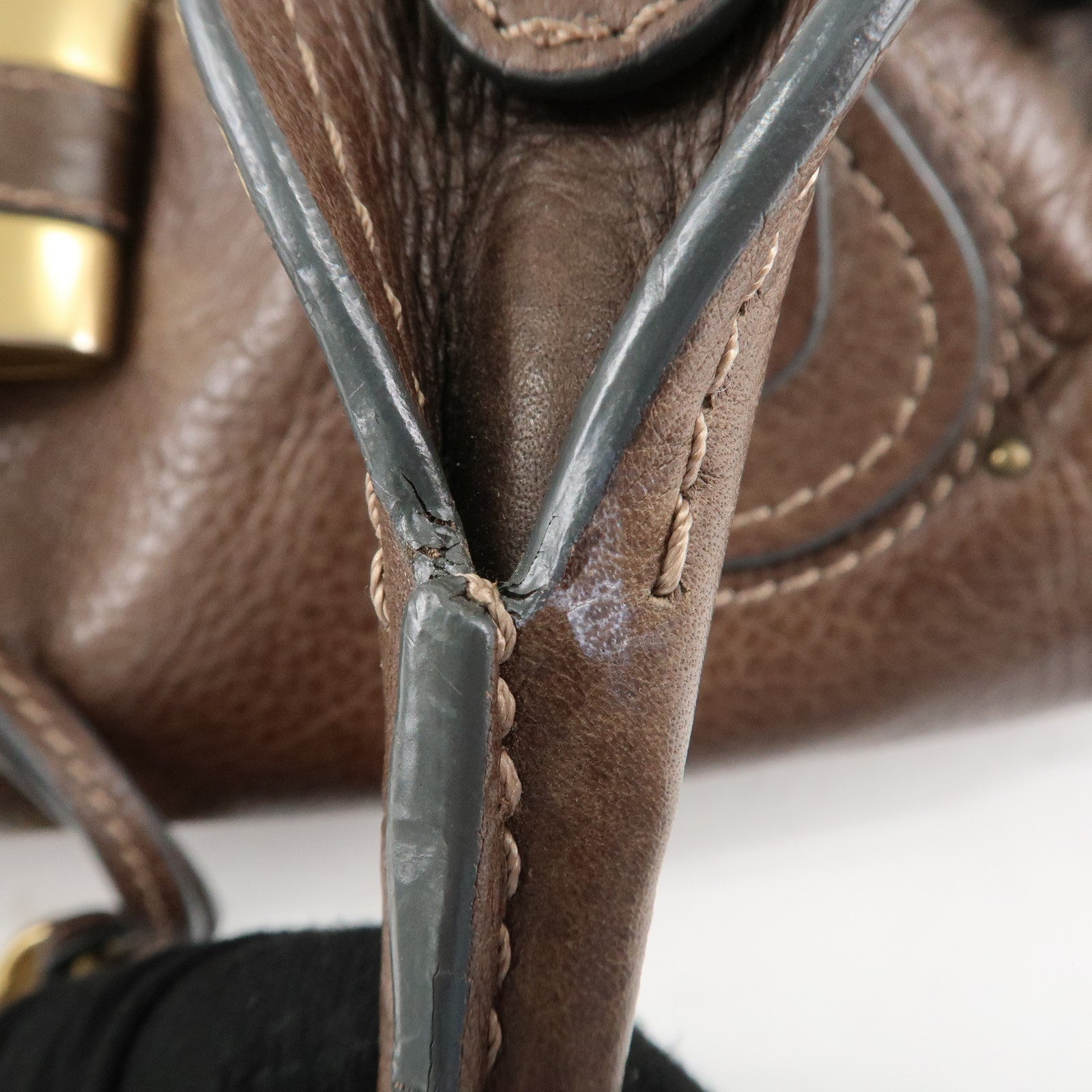 Chloe Paddington Leather Hand Bag Shoulder Bag Medium Brown Used