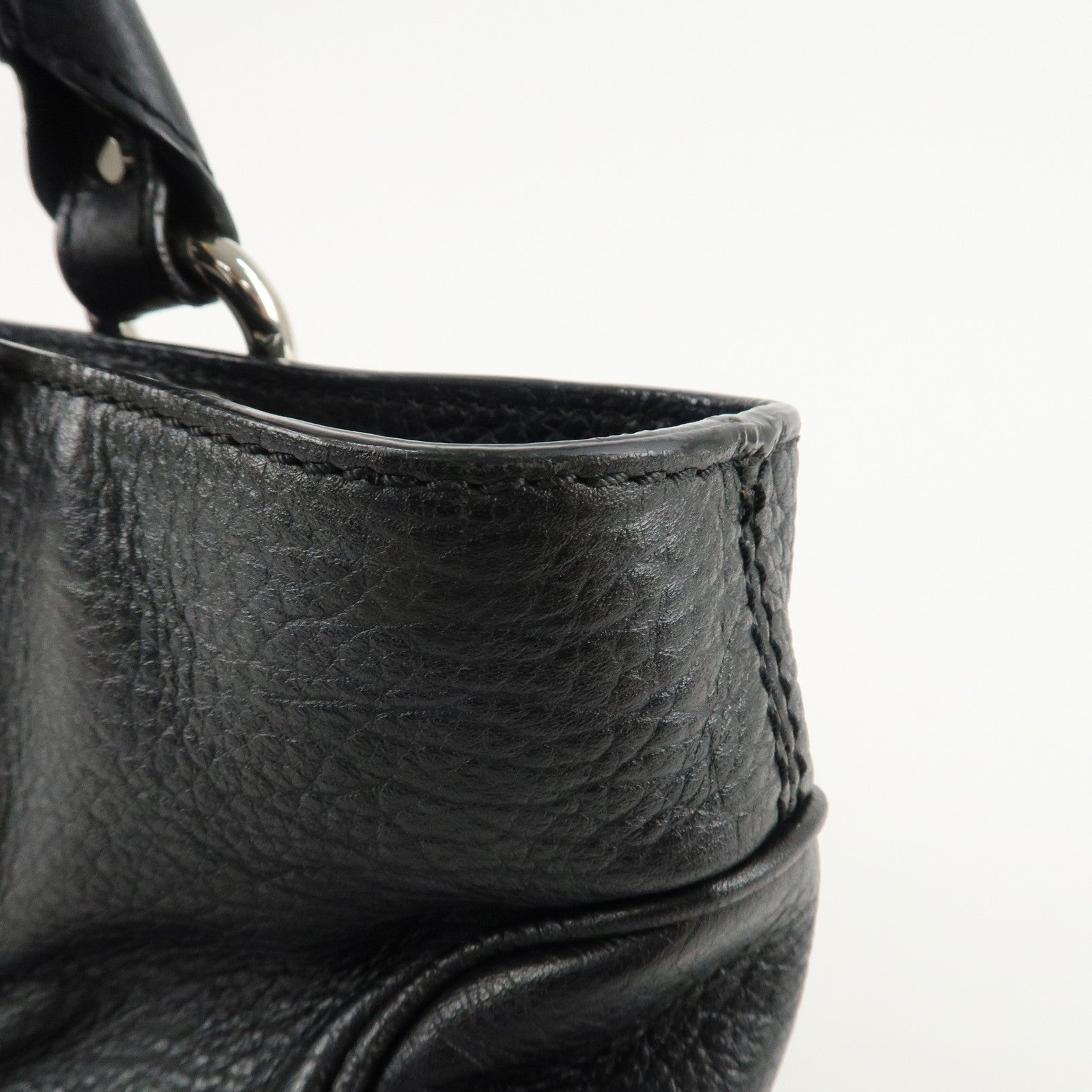 CELINE Leather Boogie Bag Hand Bag Silver Hard Ware Black Used