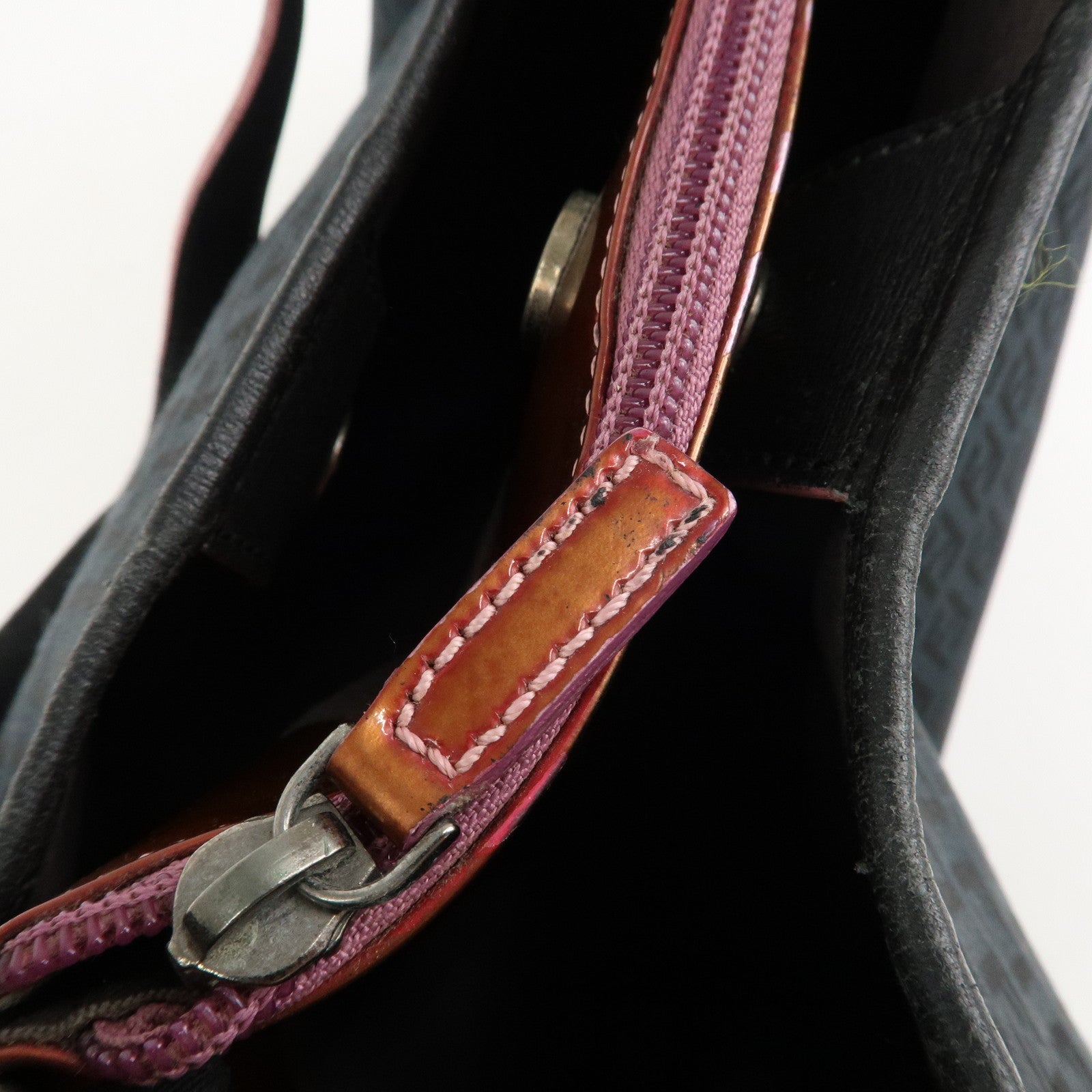 FENDI Zucchino Canvas Leather Tote Bag Black 8BH220 Used