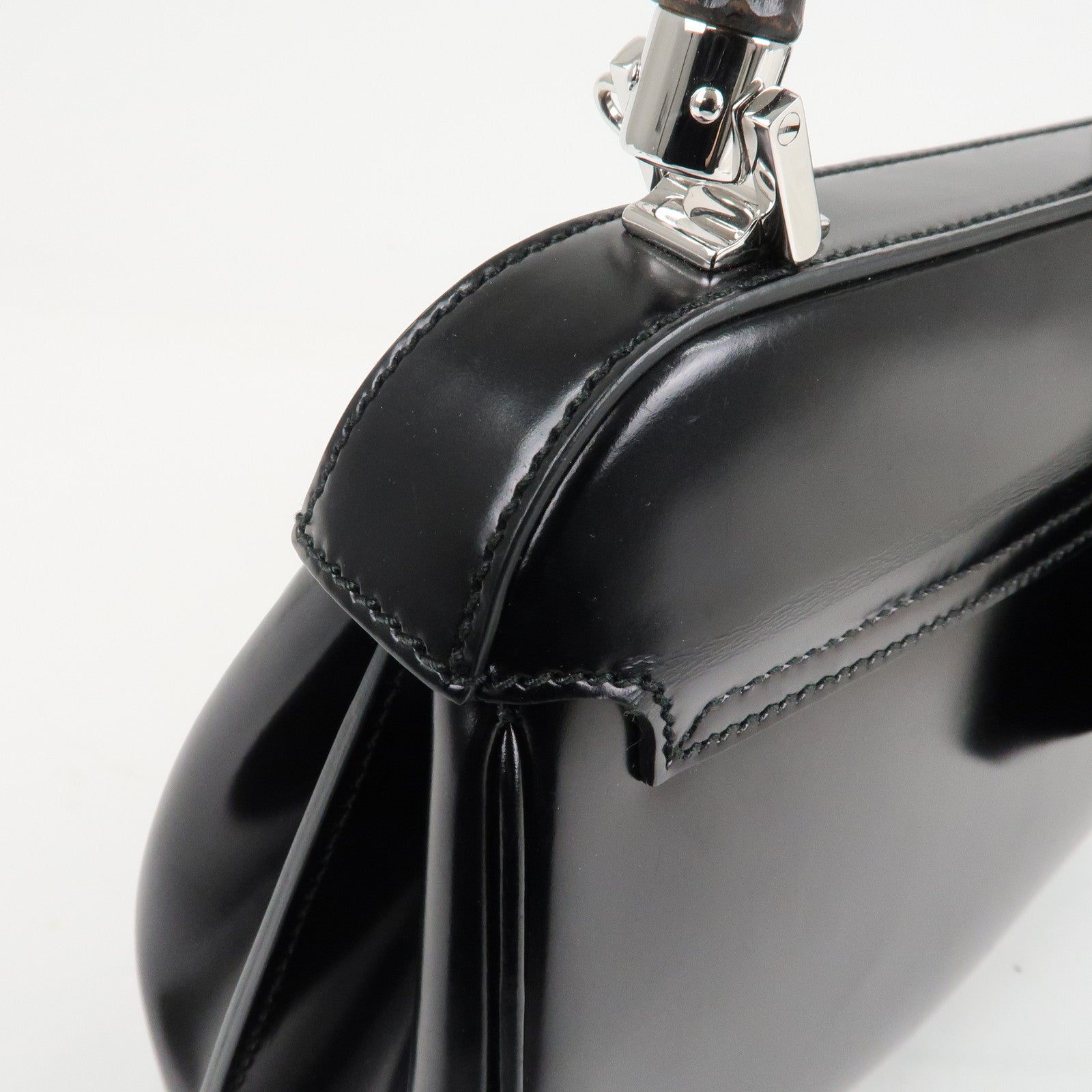 GUCCI Bamboo Leather 2Way Bag Hand Bag Black Handbag 353522 Used