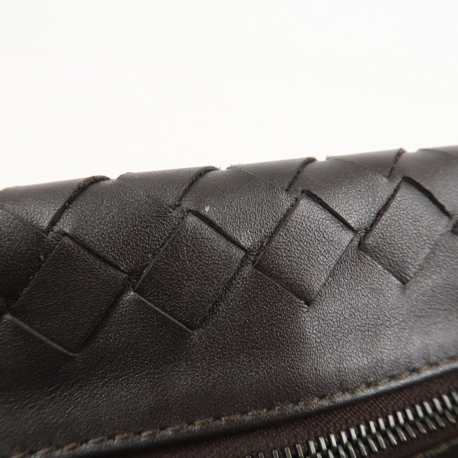 BOTTEGA VENETA Intrecciato Leather Second Bag Dark Brown Used