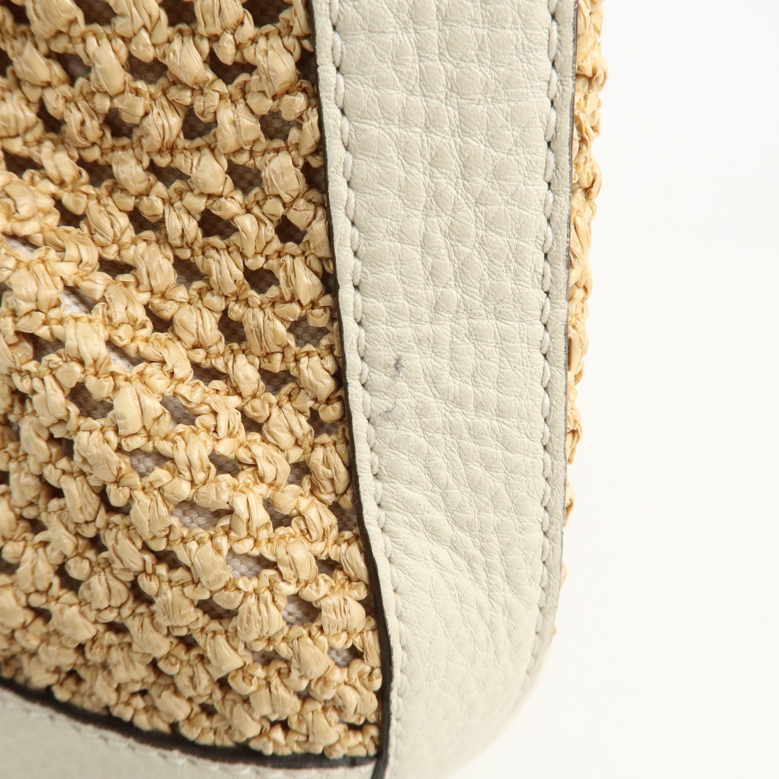 GUCCI Bamboo Raffia Leather Hand Bag Tote Bag Beige 338965 Used
